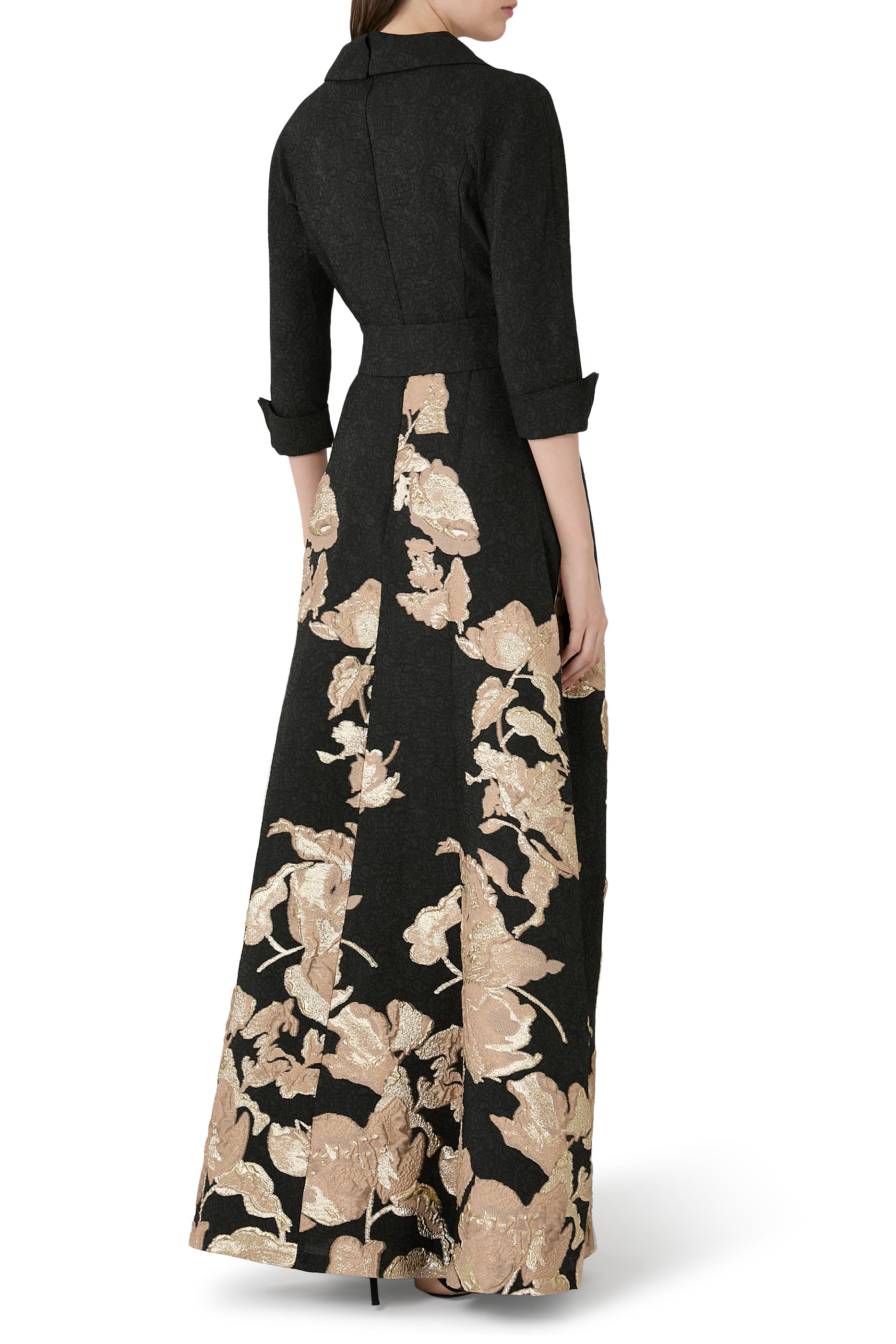 Metallic Jacquard Floral Shirtdress Gown