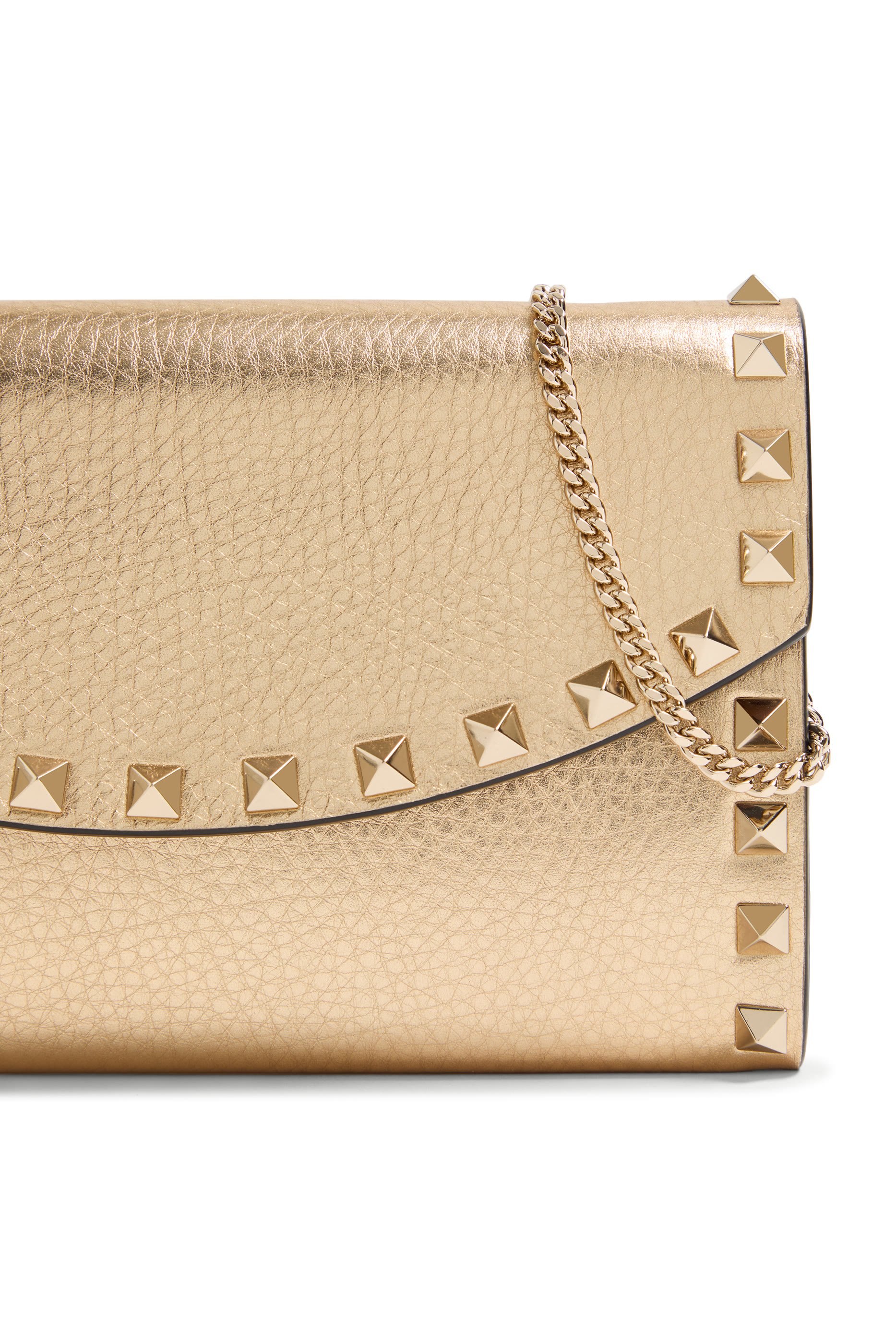 Rockstud Grainy Calfskin Wallet with Chain Strap