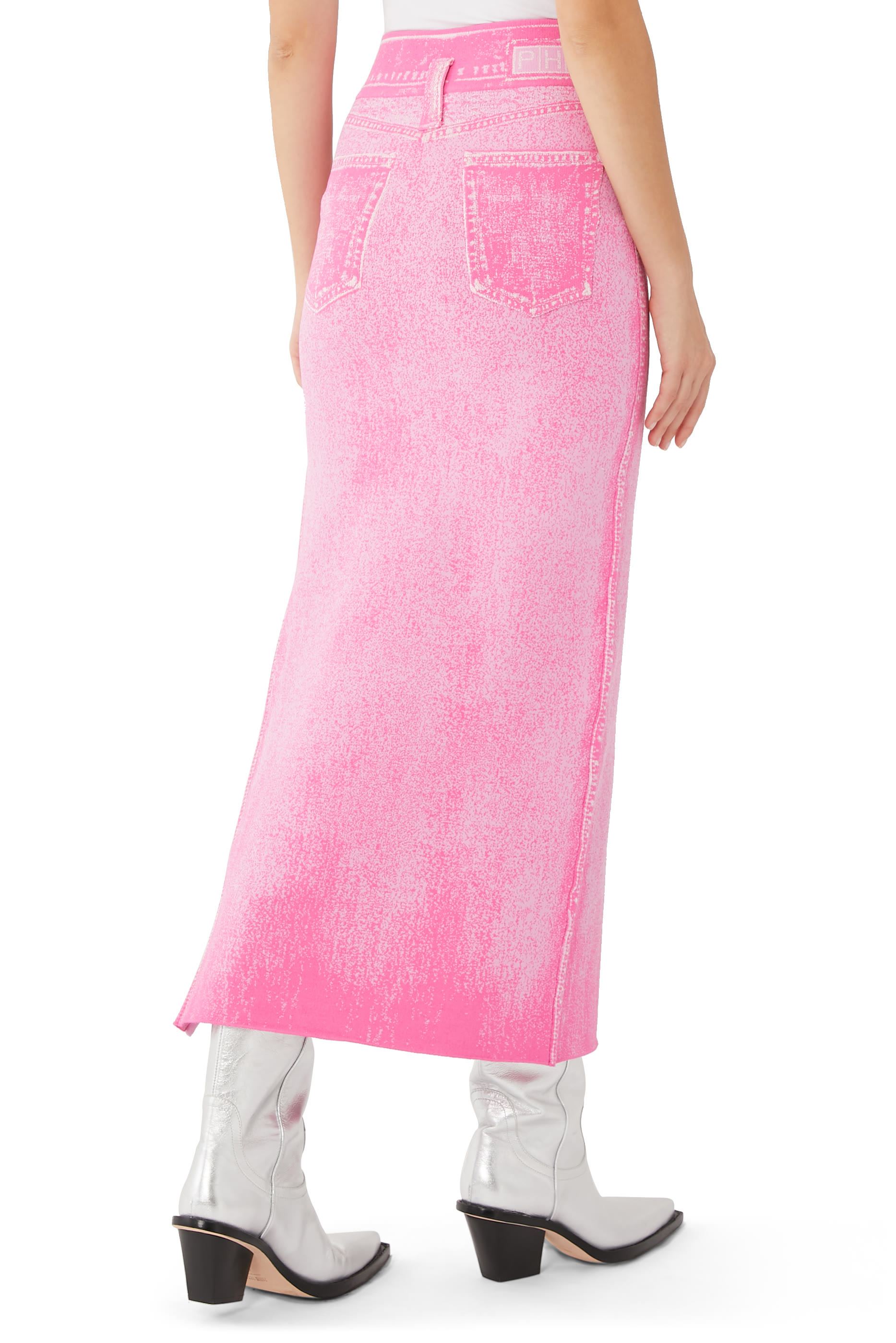 Lily Denim Print Wavy Midi Skirt