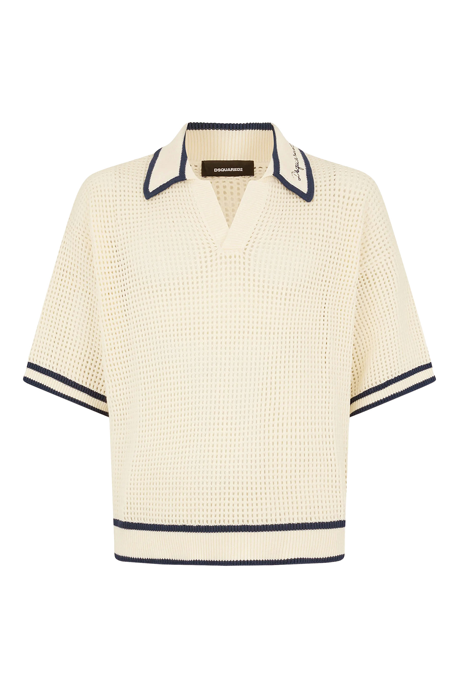  Open Work Knit Polo T-Shirt