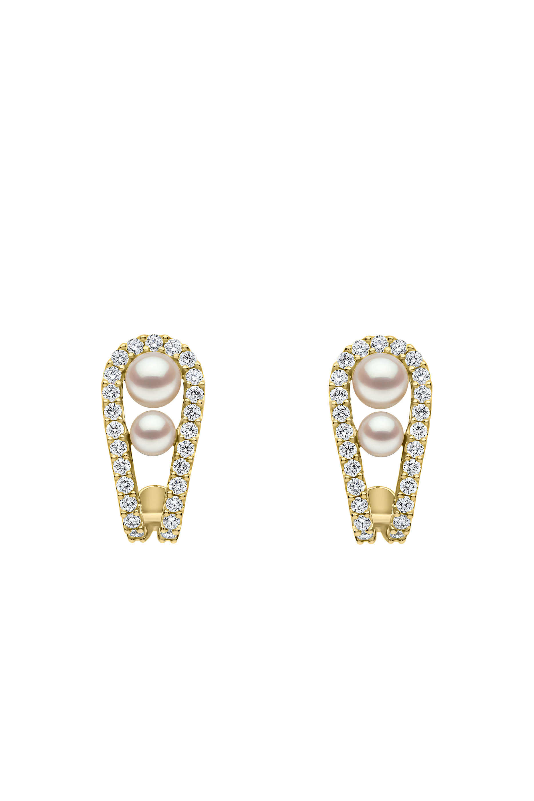 Sleek Earrings, 18K Gold, Diamonds & Pearls