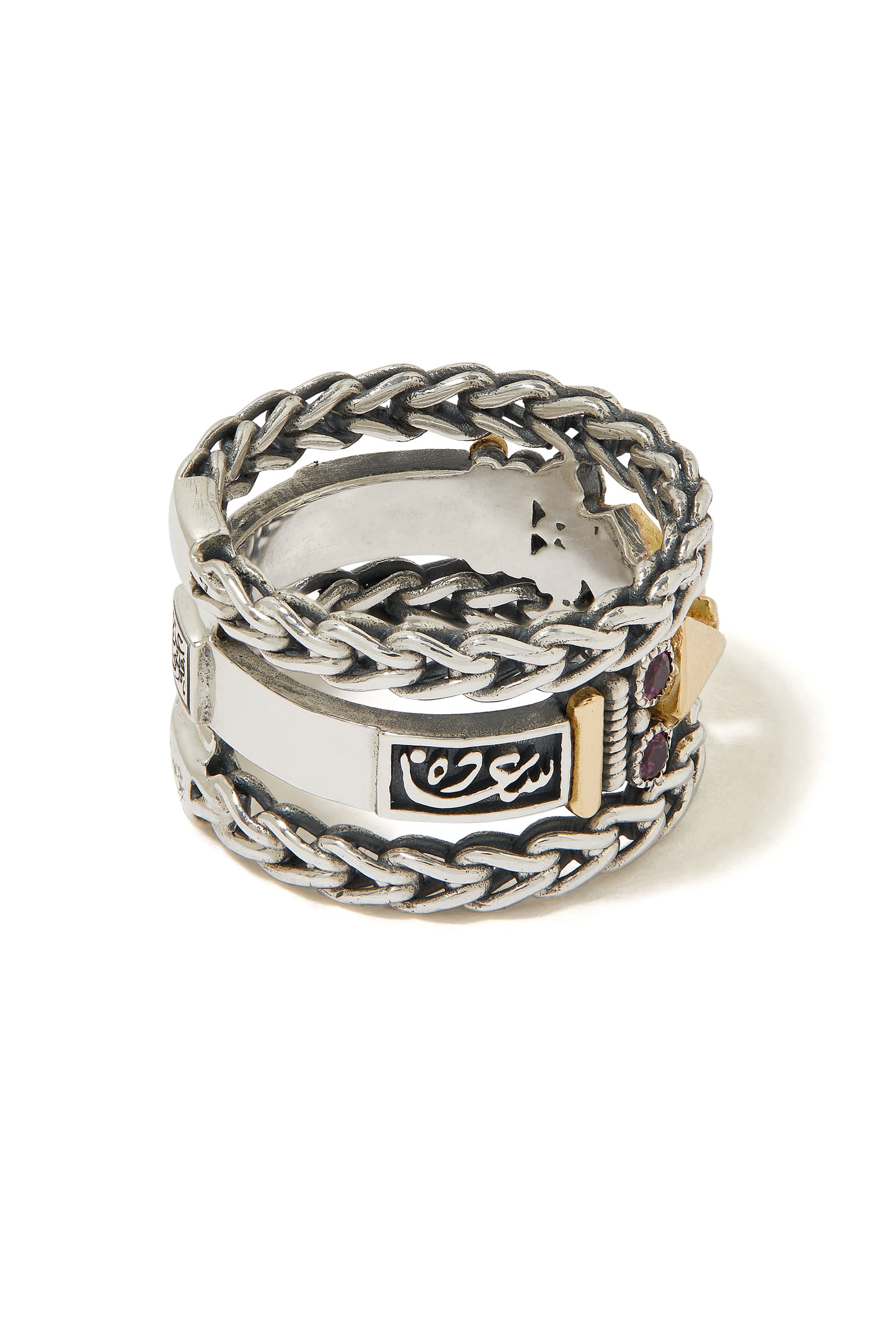 Rhodolite Happiness and Contentment Open Band, 18K Yellow Gold & Sterling Silver