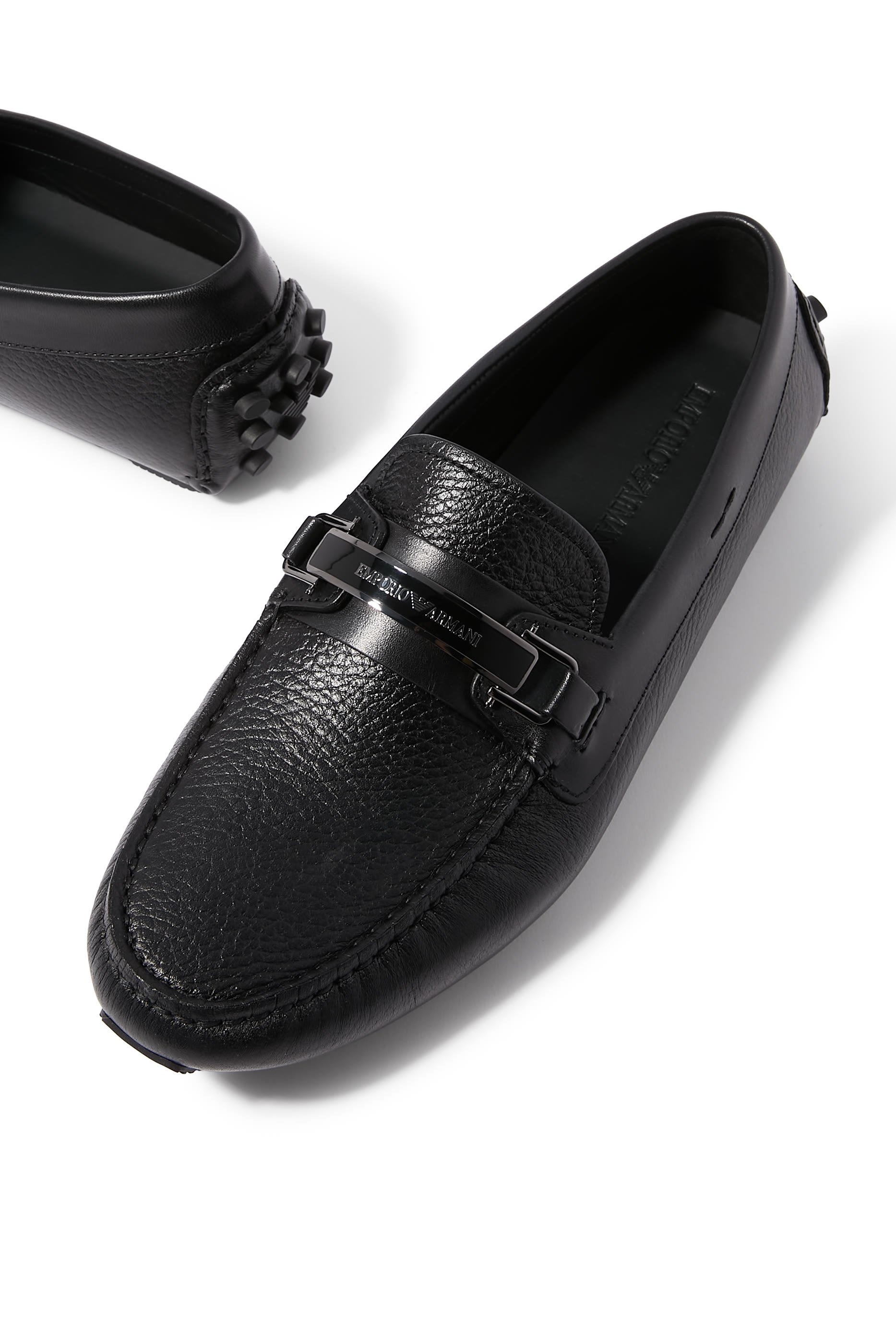 Logo Plaque Leather Loafers