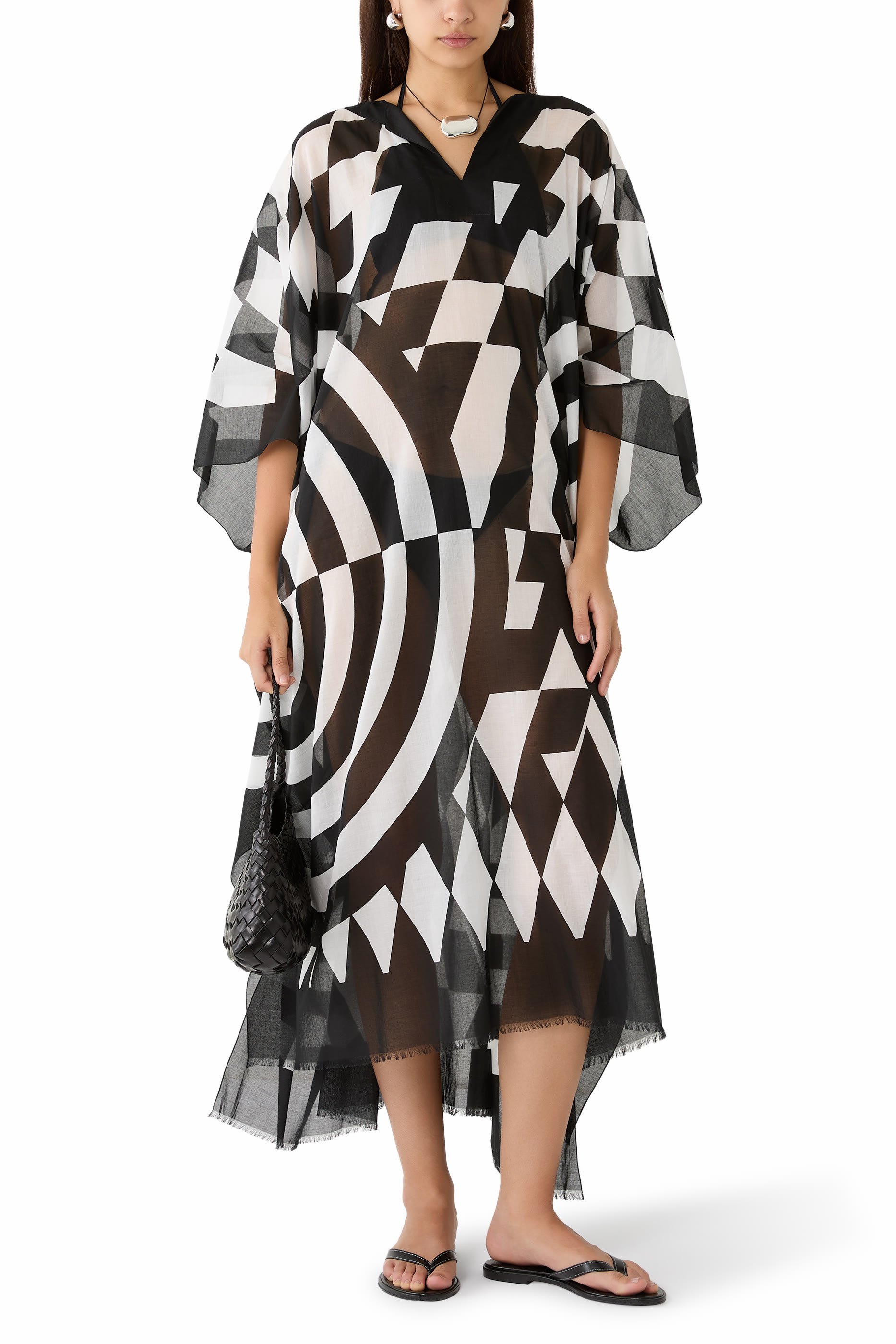 Fringed Hems Printed Kaftan