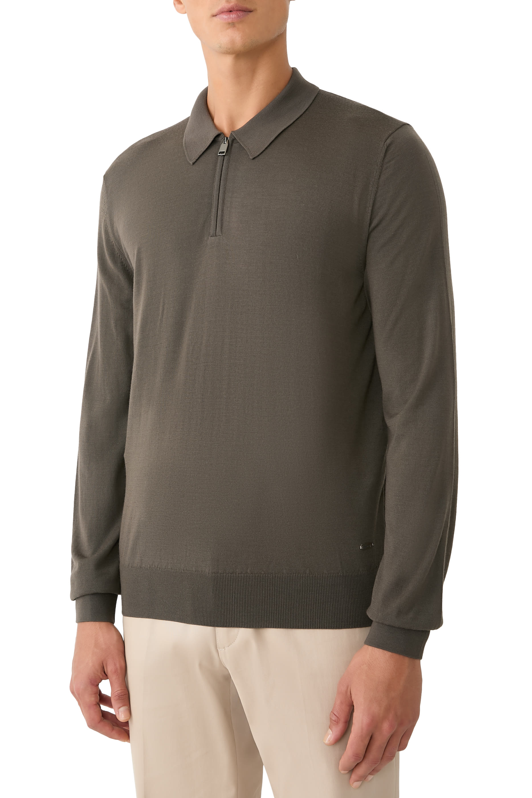 Long Sleeves Silk-Blend Polo Shirt