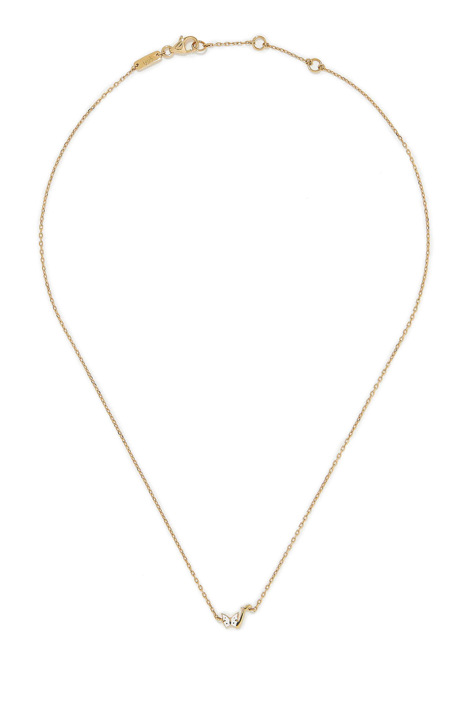 Kids "Alef" Enamel Butterfly Charm Necklace, 18kt Yellow Gold
