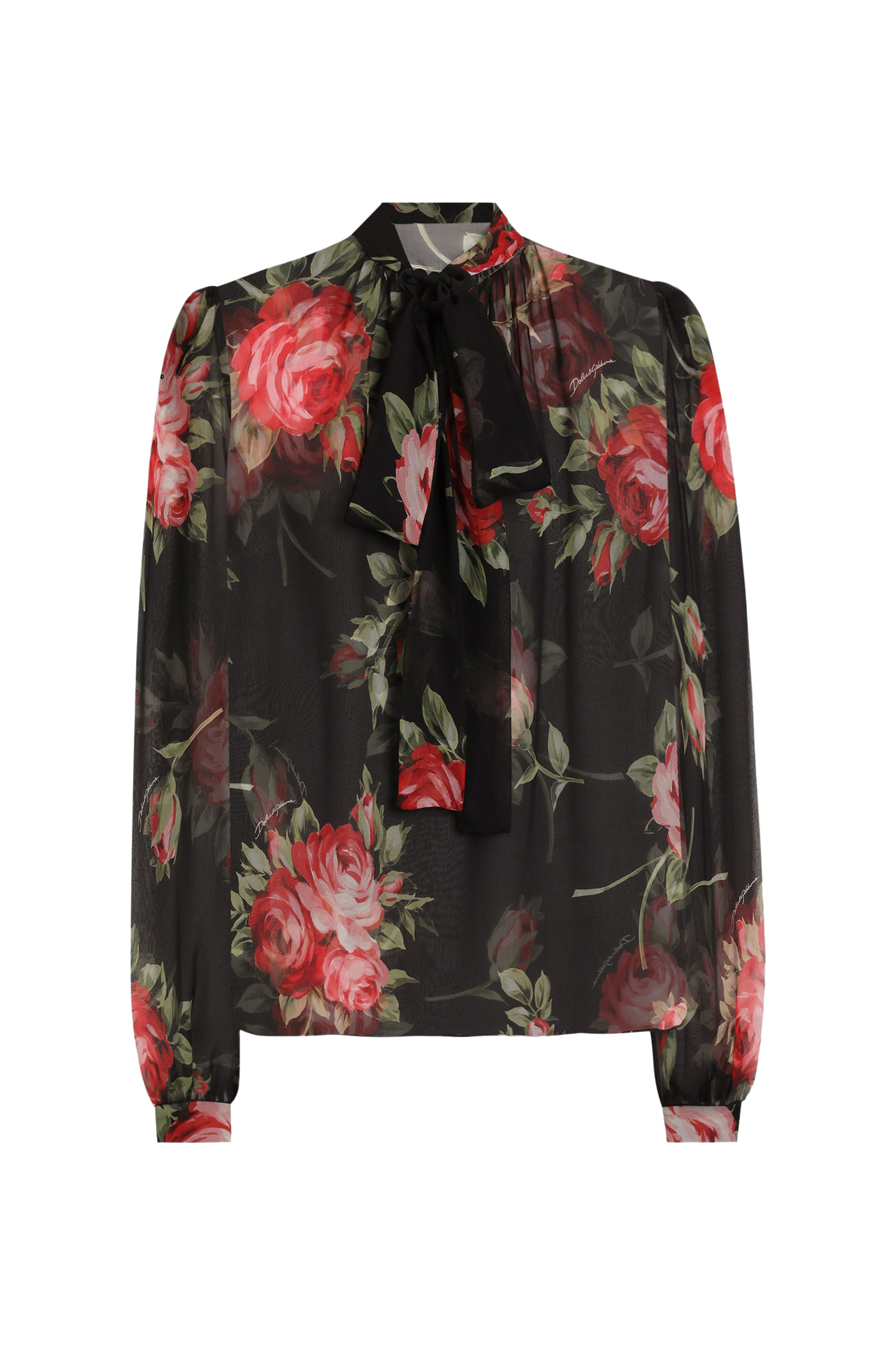 Rose Bouquet-Print Chiffon Top