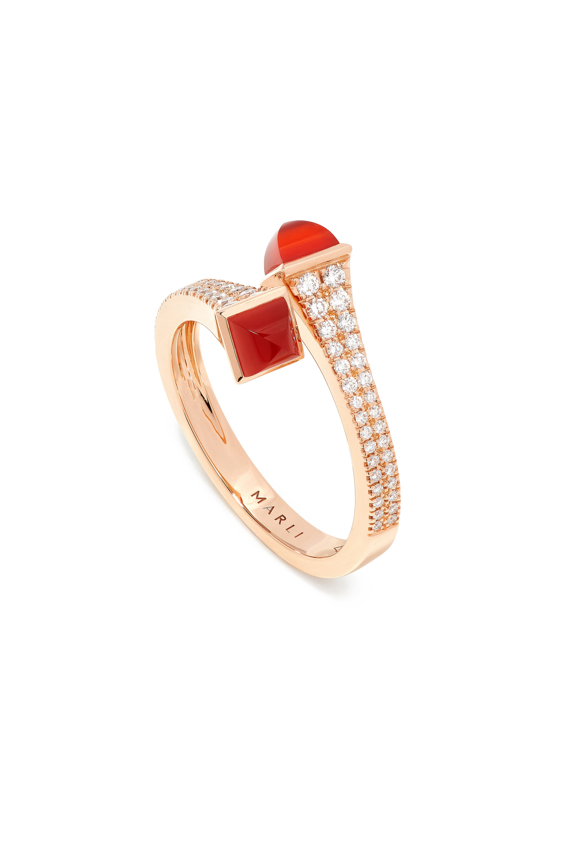 Cleo Slim Ring, 18k Rose Gold Red Coral & Diamonds