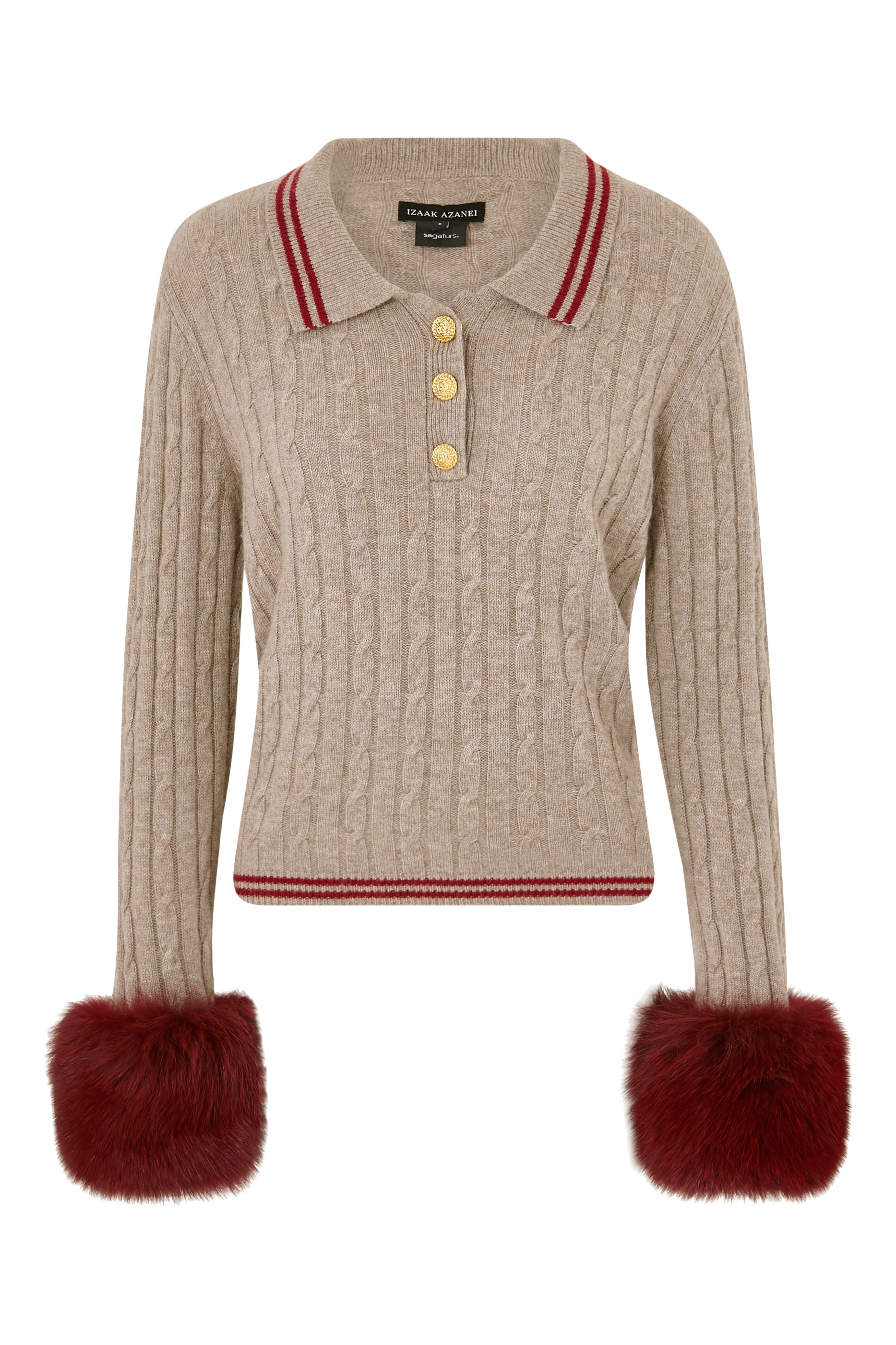 Stripe Detailed Cable Knit Sweater with Cuffs