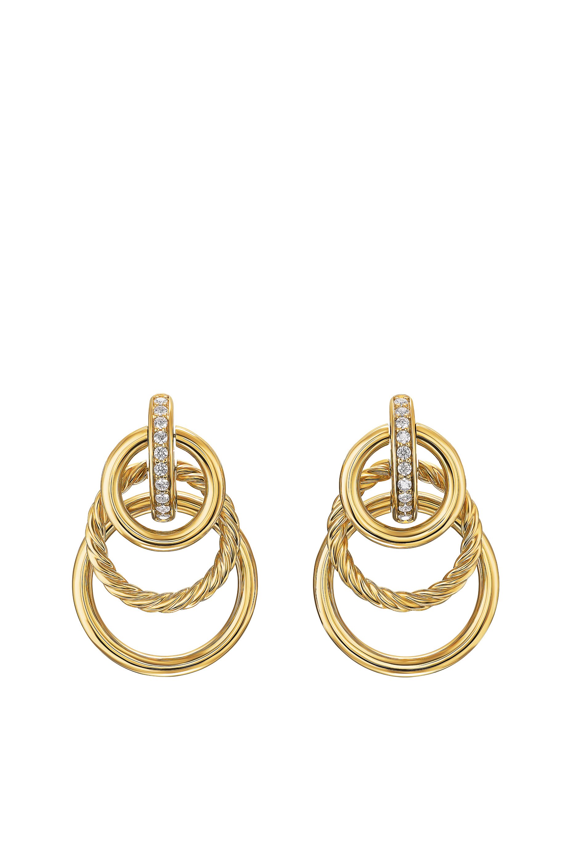 DY Mercer® Triple Ring Drop Earrings, 18k Yellow Gold with Diamonds