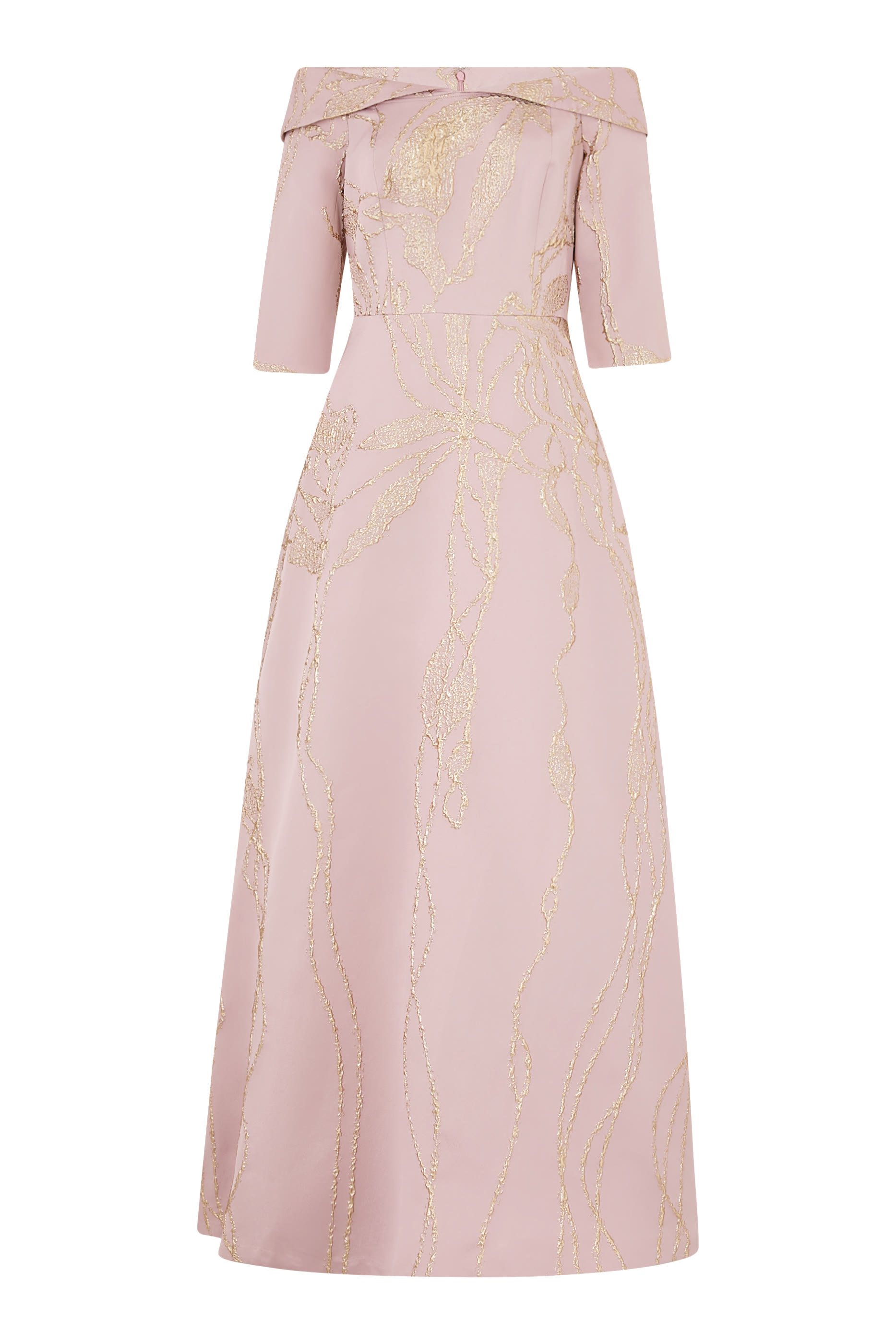 Jacquard Folded Off-Shoulder Gown