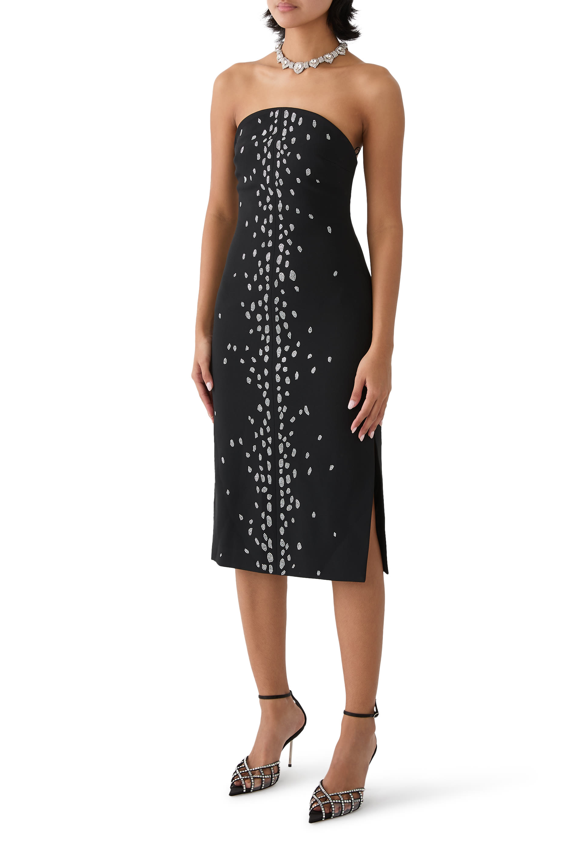 Speckled Crystal Embroidery Midi Dress