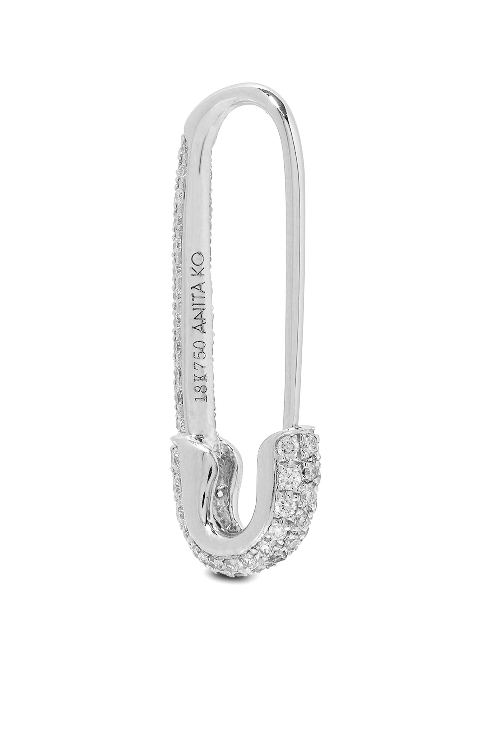 Diamond Safety Pin Earring Left, 18k White Gold & Diamonds
