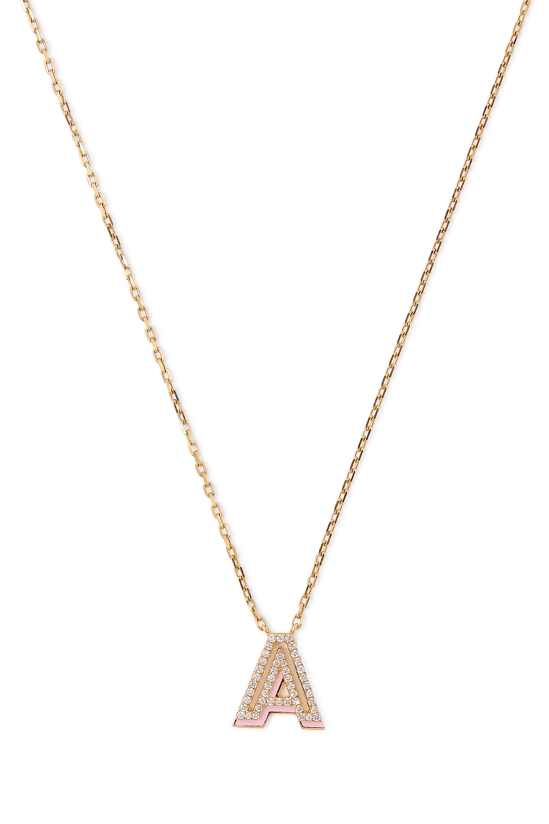 Letter &lsquo;A&rsquo; Mini Necklace, 18k Yellow Gold & Enamel, Diamonds
