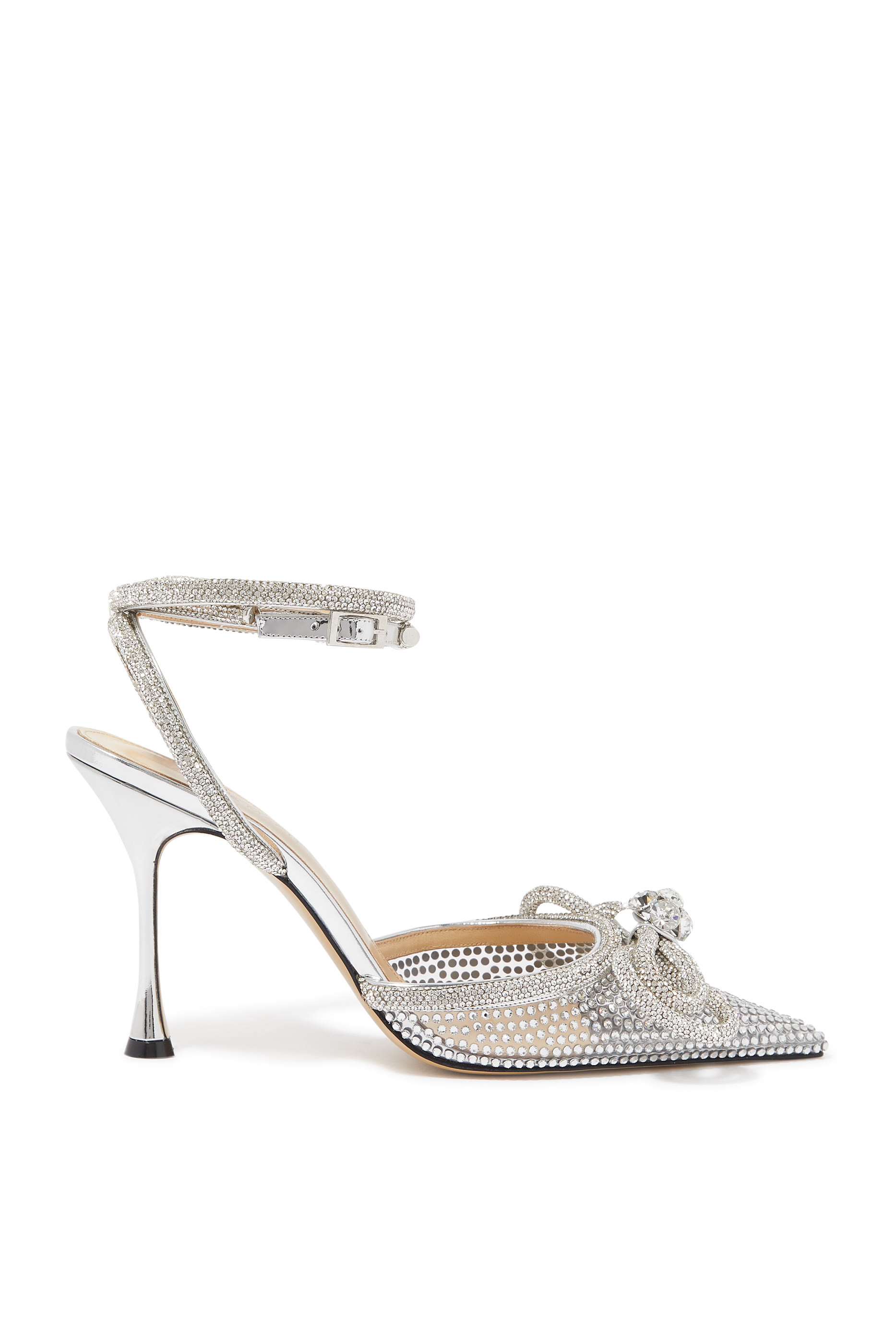 Double Bow Crystal-Embellished PVC 100 Pumps