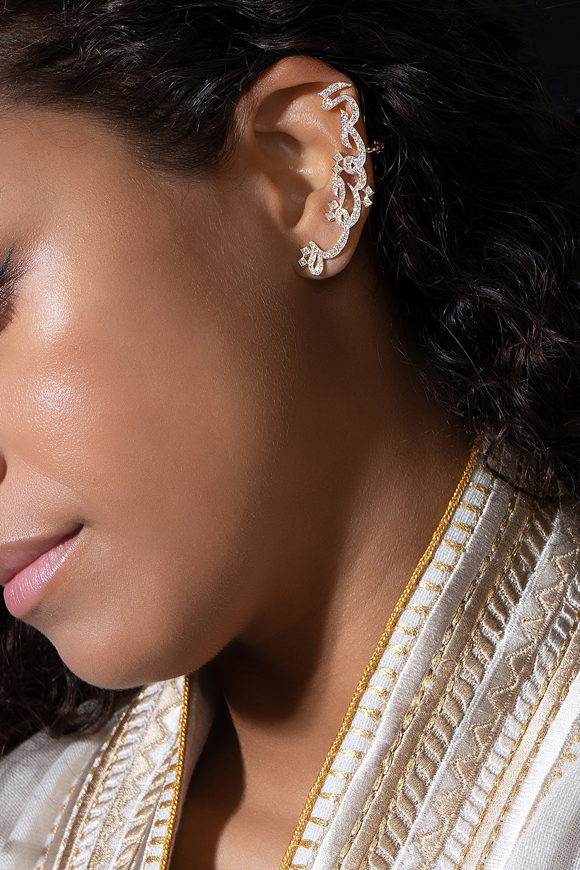 Truth Single Ear Climber, 18k Yellow Gold with Diamonds