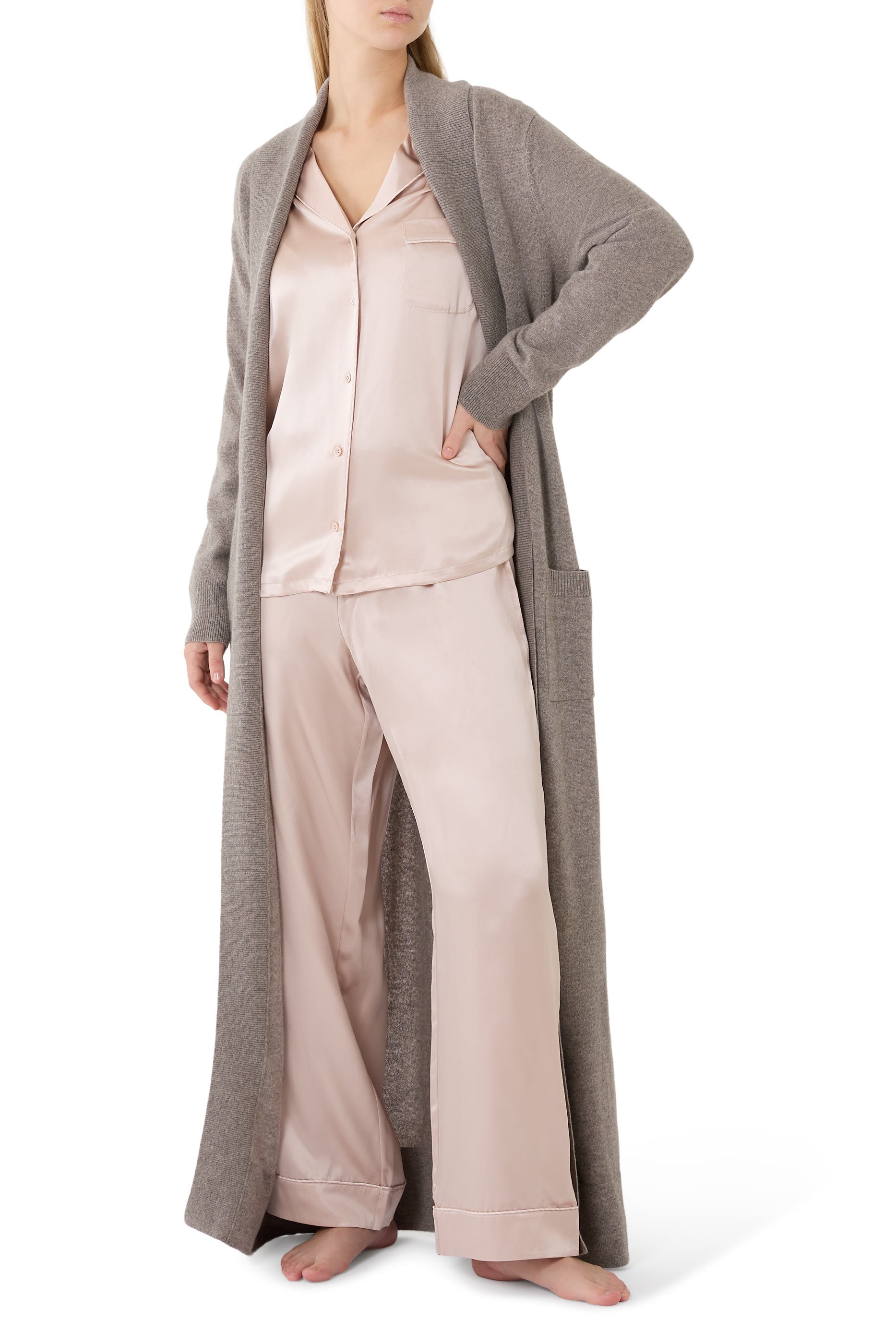 Silk Stripe Piped Pajama Set