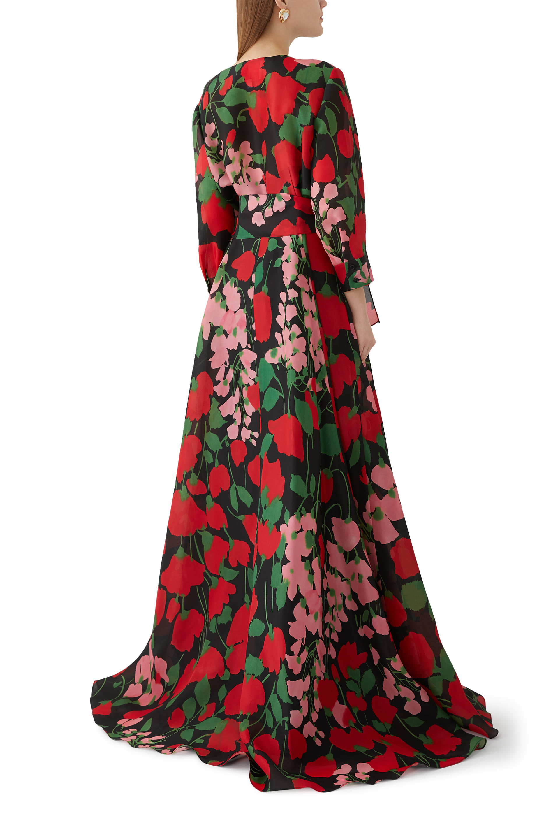 Floral-Print Trench Gown