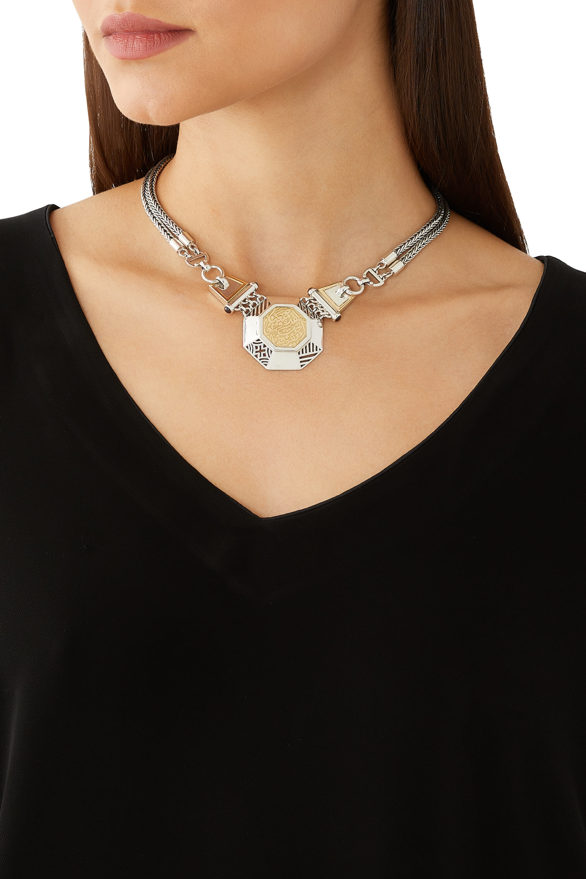 Khalil Gibran Necklace, 18K Yellow Gold & SS Nur Garnet