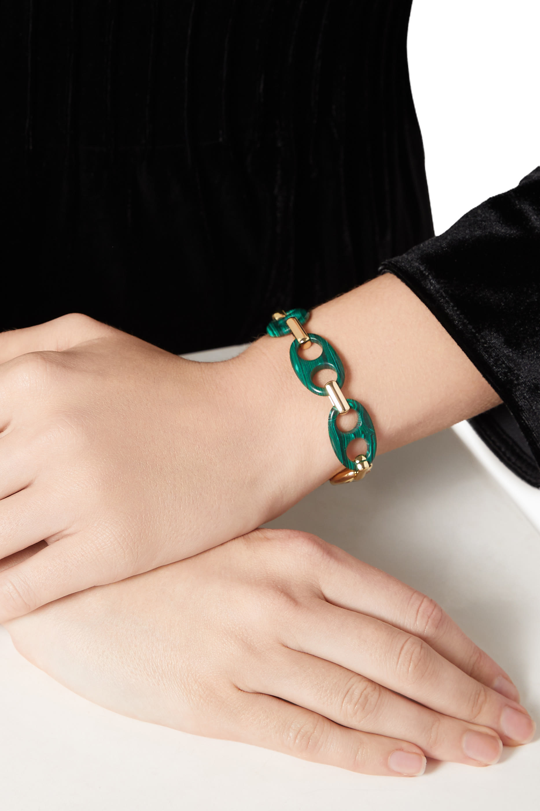 Reconstituted Malachite Chain Bracelet, Brass & Malachite