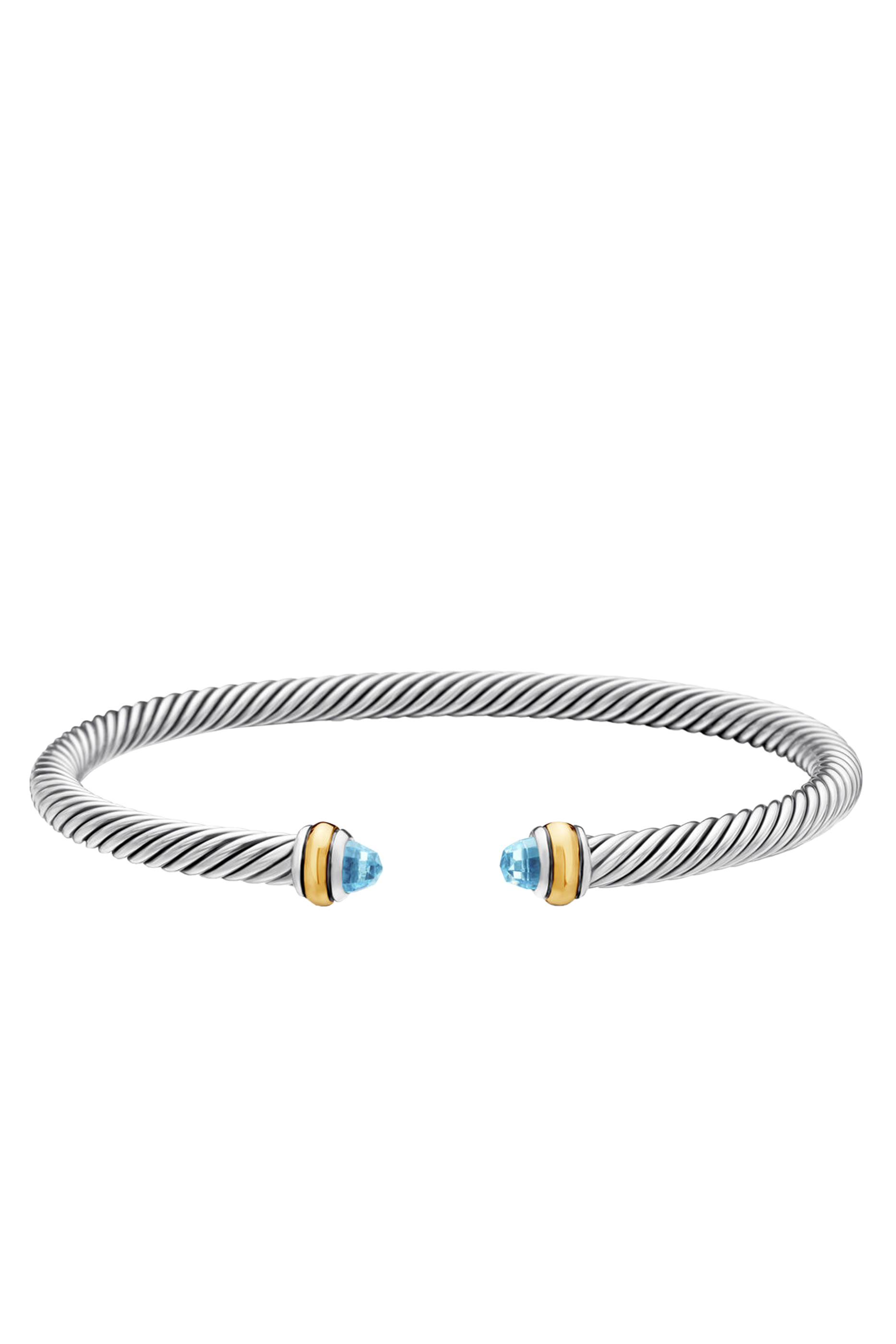 Classic Cable Bracelet, 18K Yellow Gold with Sterling Silver & Blue Topaz