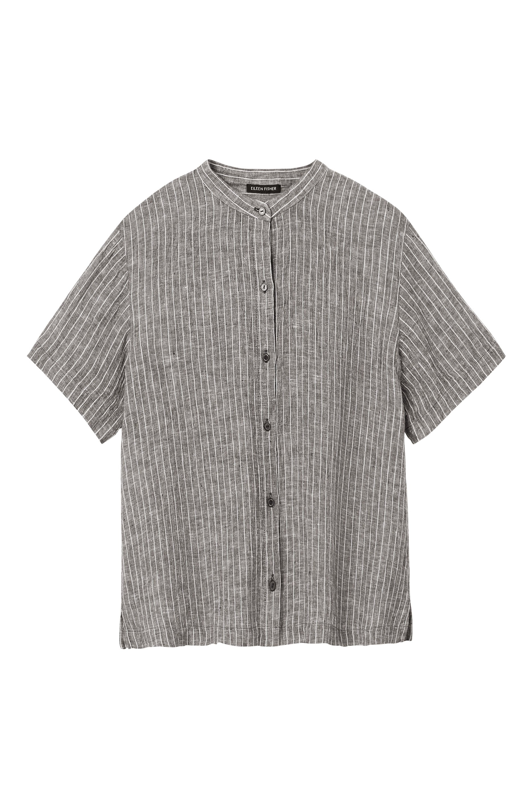 Puckered Organic Linen Band Collar Shirt 