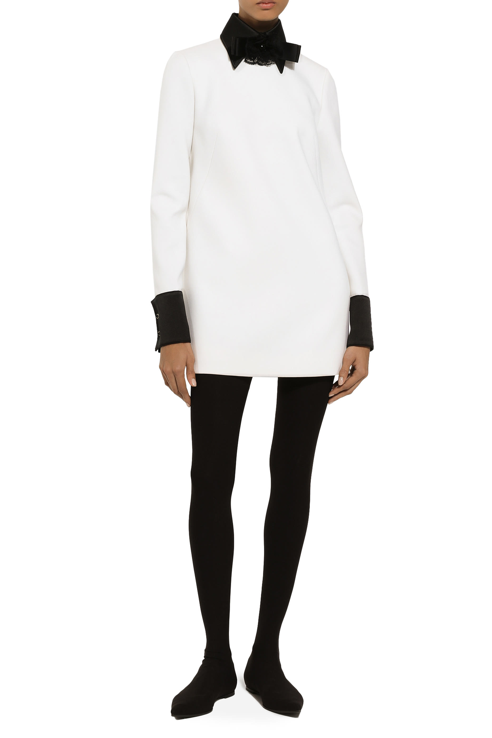 Short Woolen Dress with Satin Details