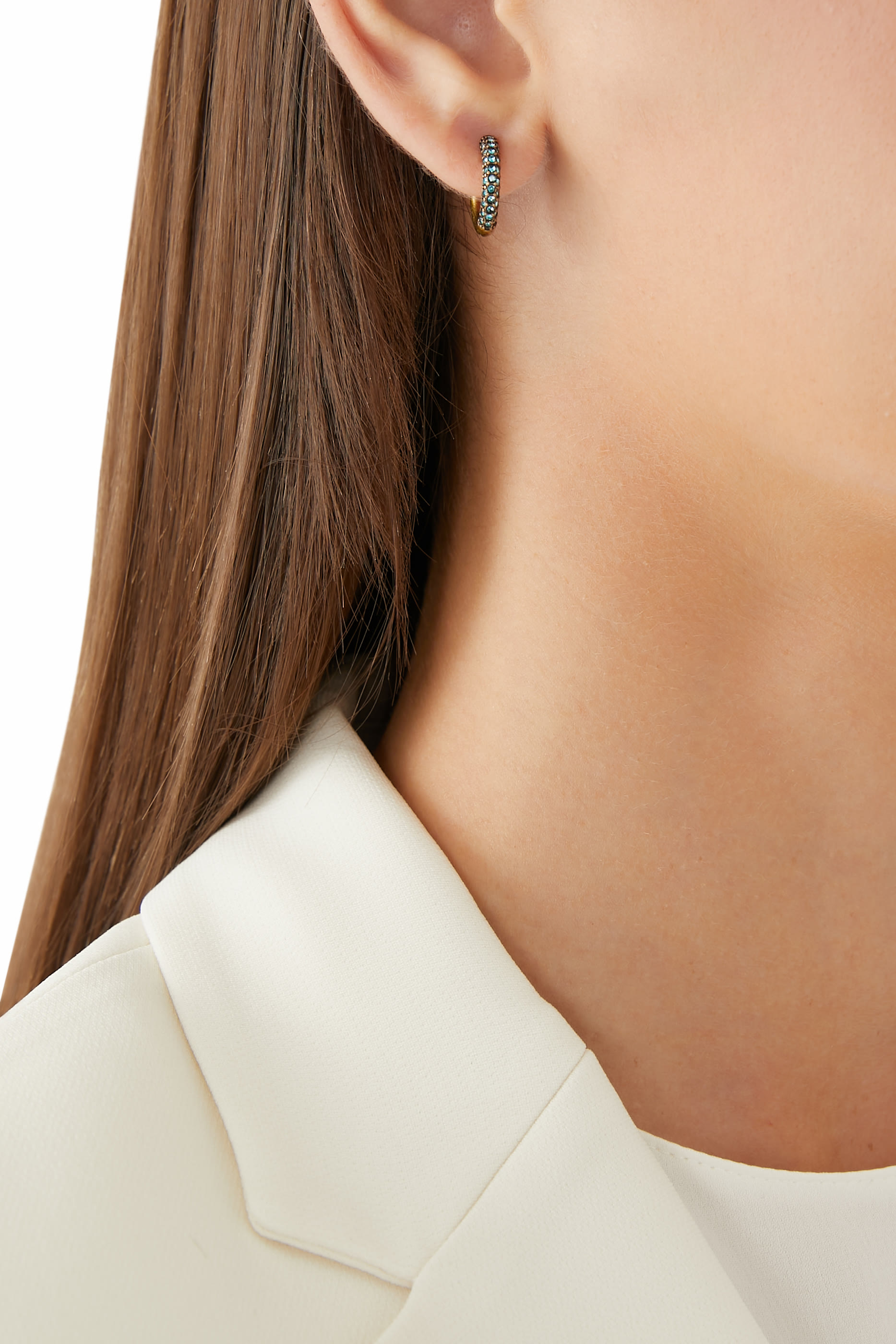 Pave Huggies Earrings, Brass