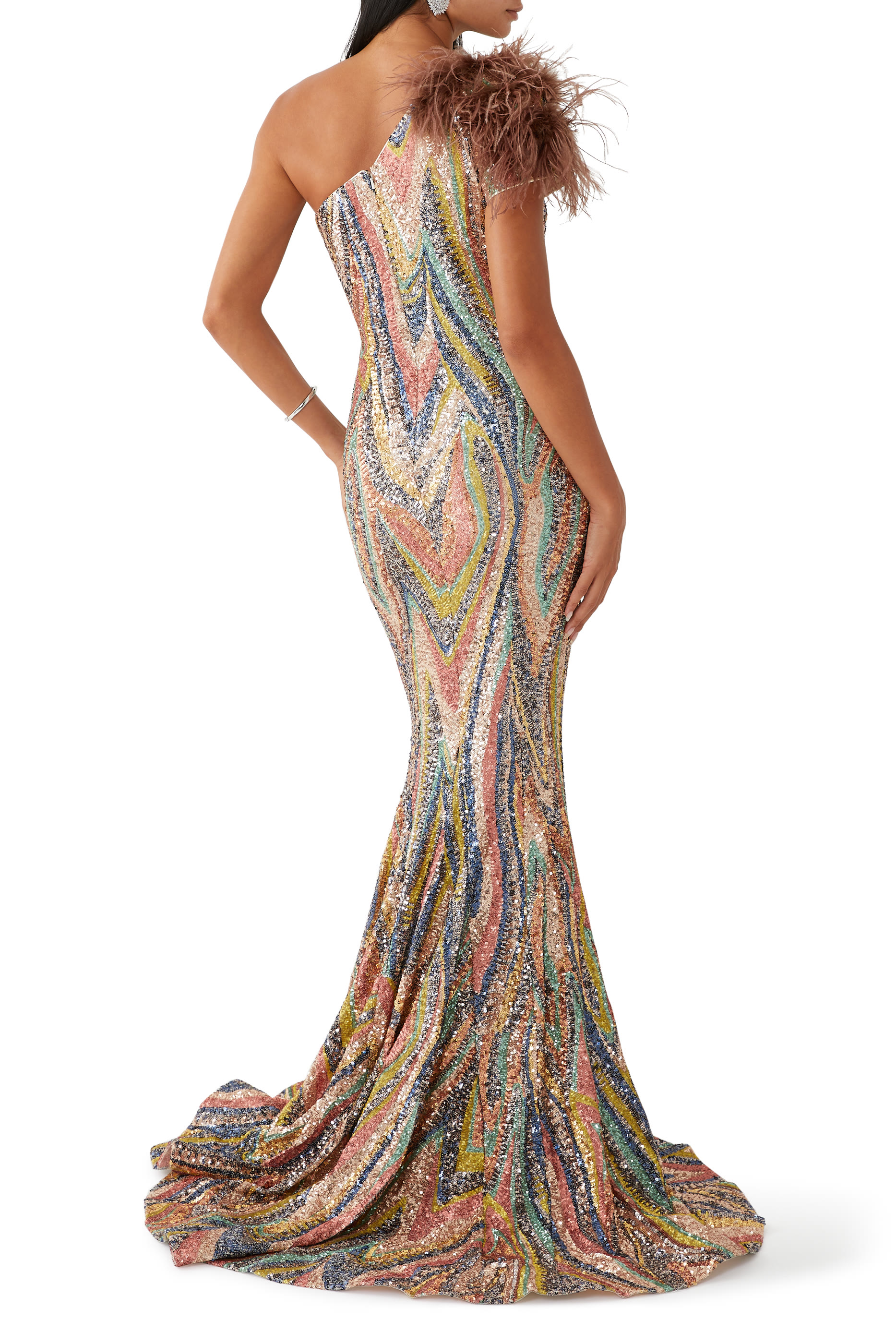 Feather Shoulder Detail Gown