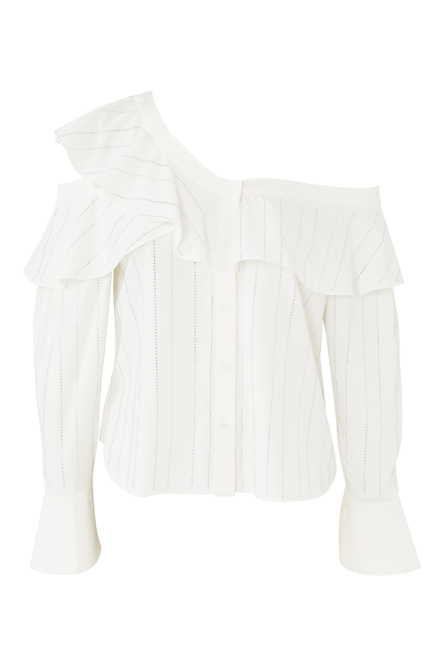 Rhinestone Stripe Ruffle Neckline Top