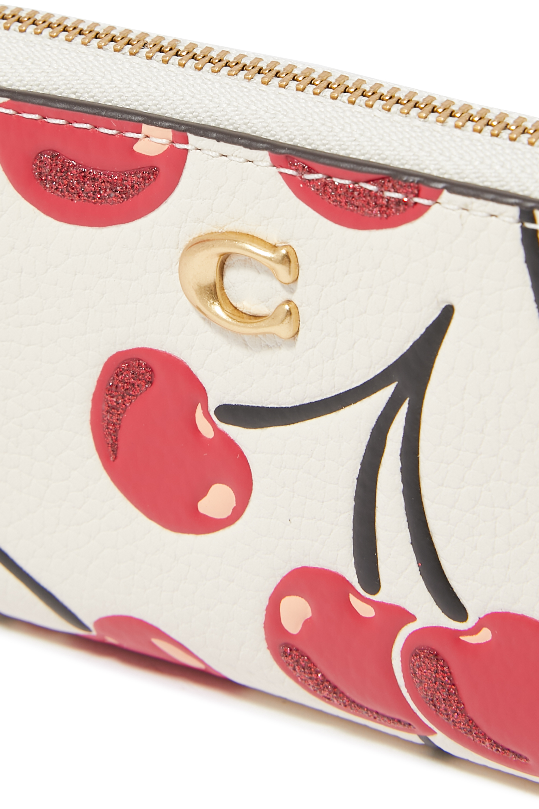 Cherry Printed Small Zip-Around Leather Card Case