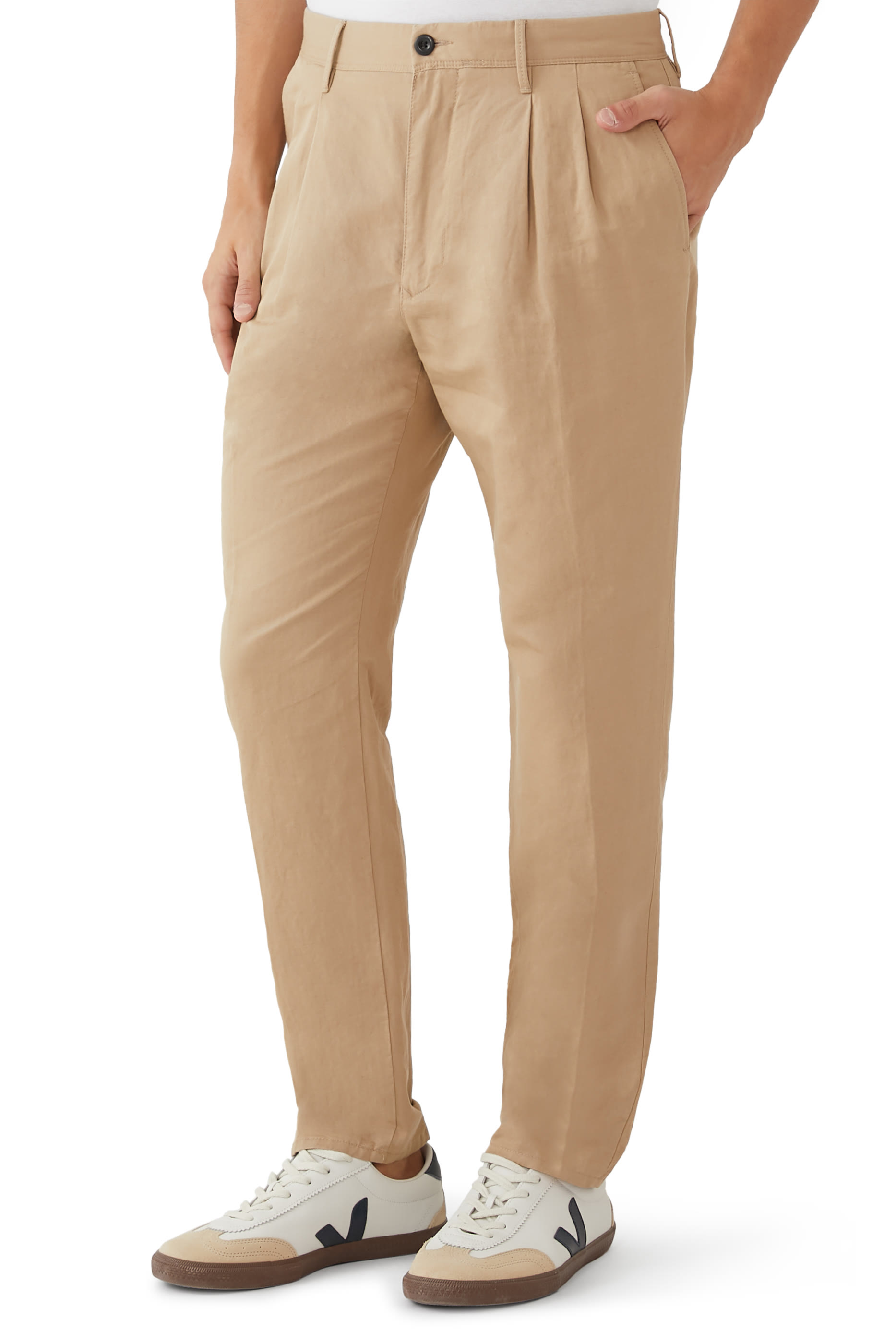 Incotex Tapered Fit Pleated Linen Slacks