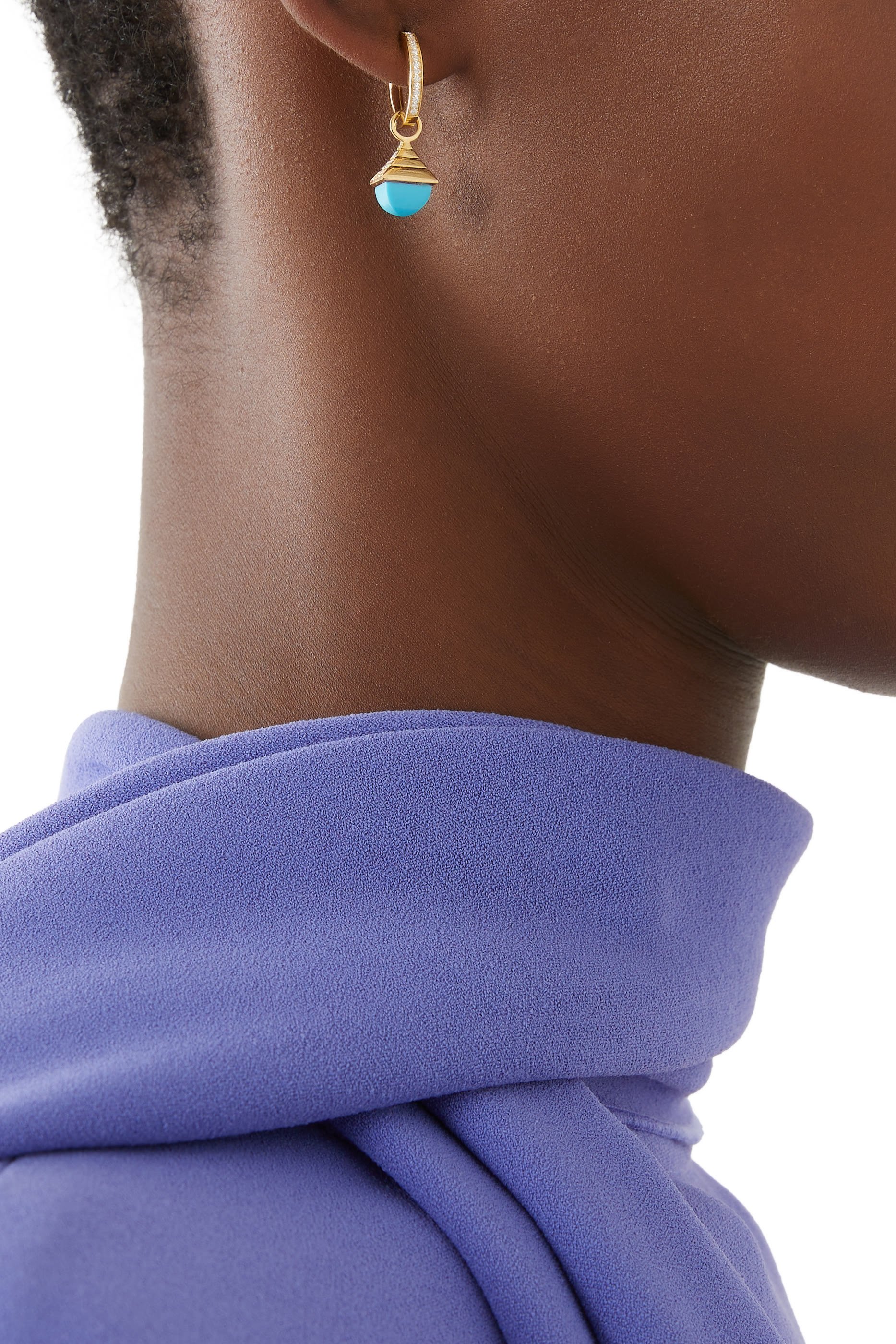 Cleo Mini Rev Earrings, 18k Yellow Gold with Turquoise & Diamonds