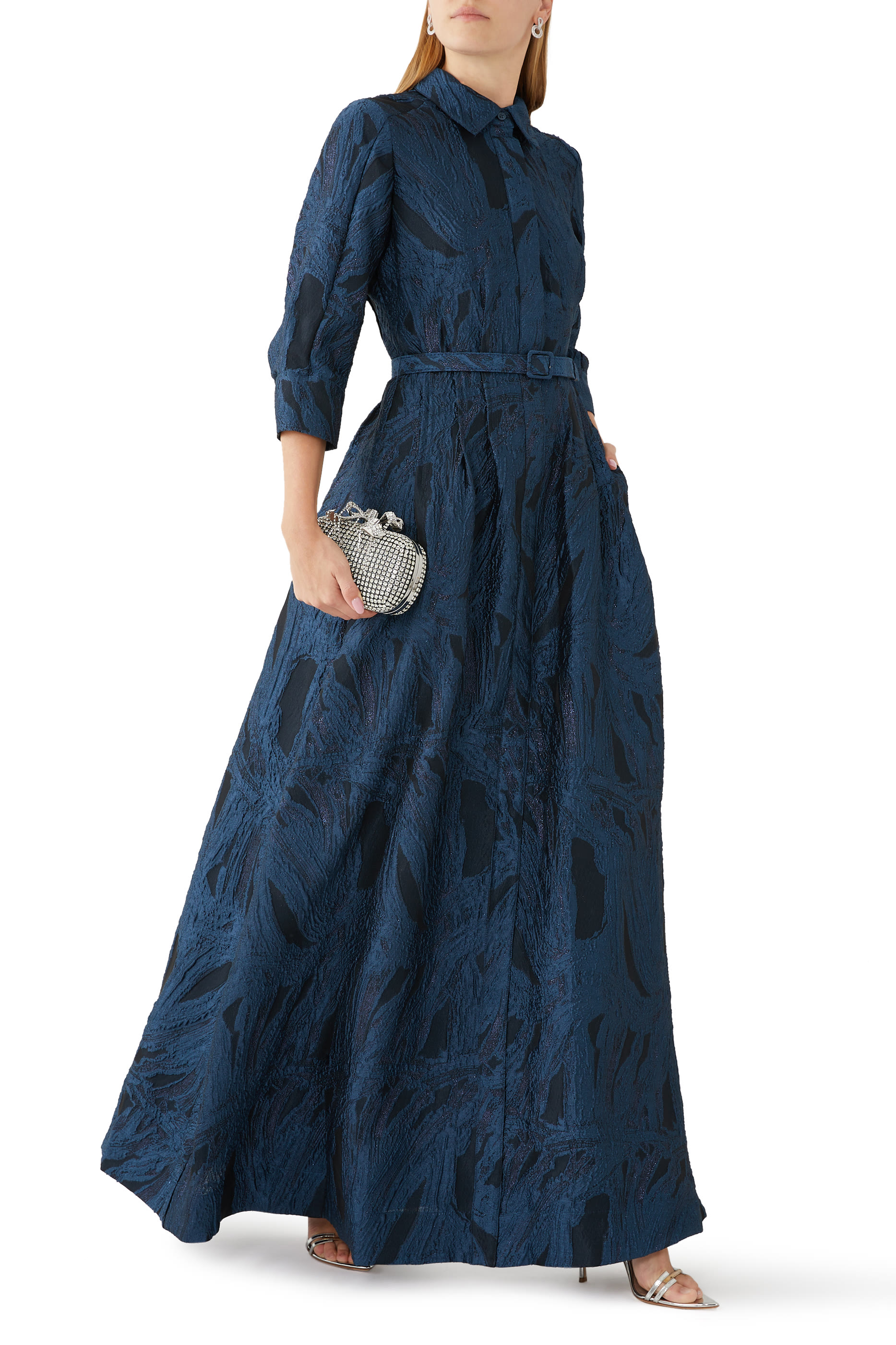 Courtney Belted Cloque Maxi Dress