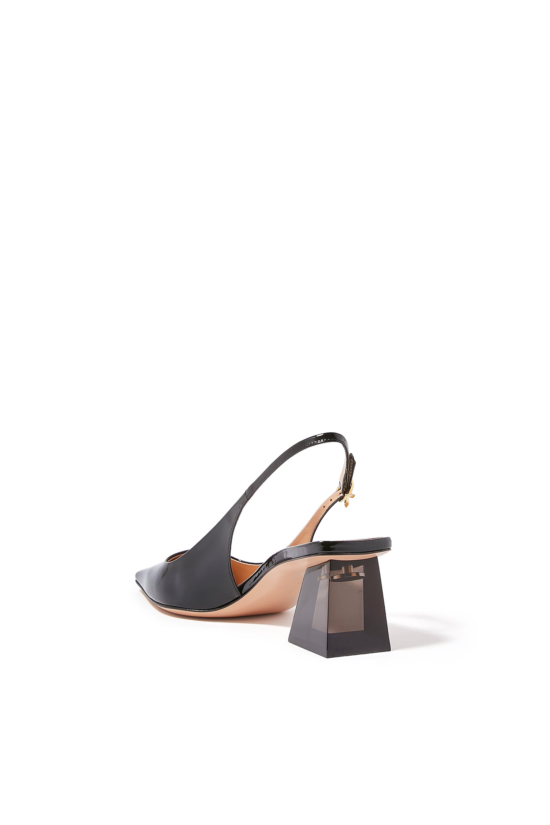 Cosmic 55 Block Heel Mules in Plexi and Leather
