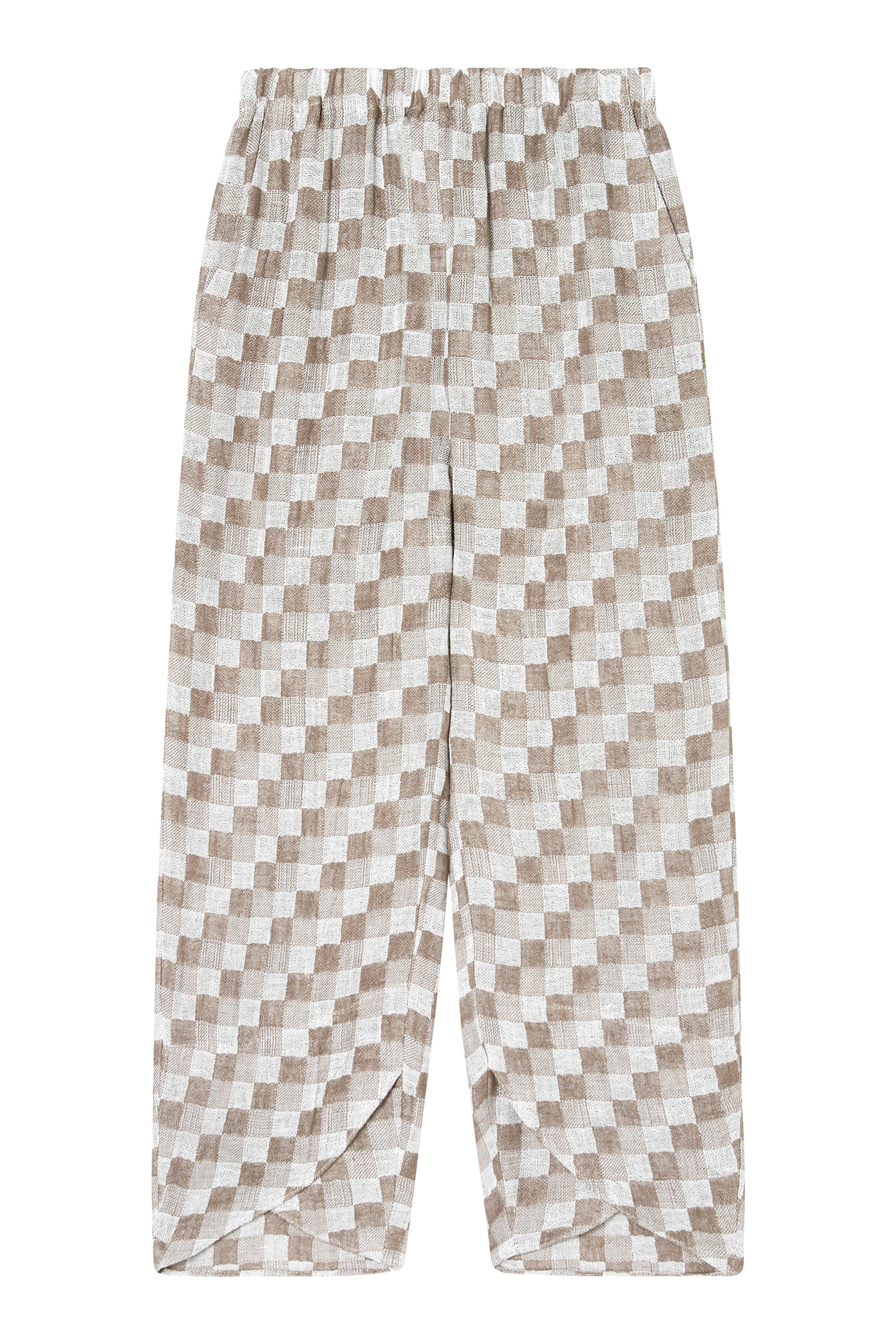 Check Pattern Linen Gauze Wide Trousers