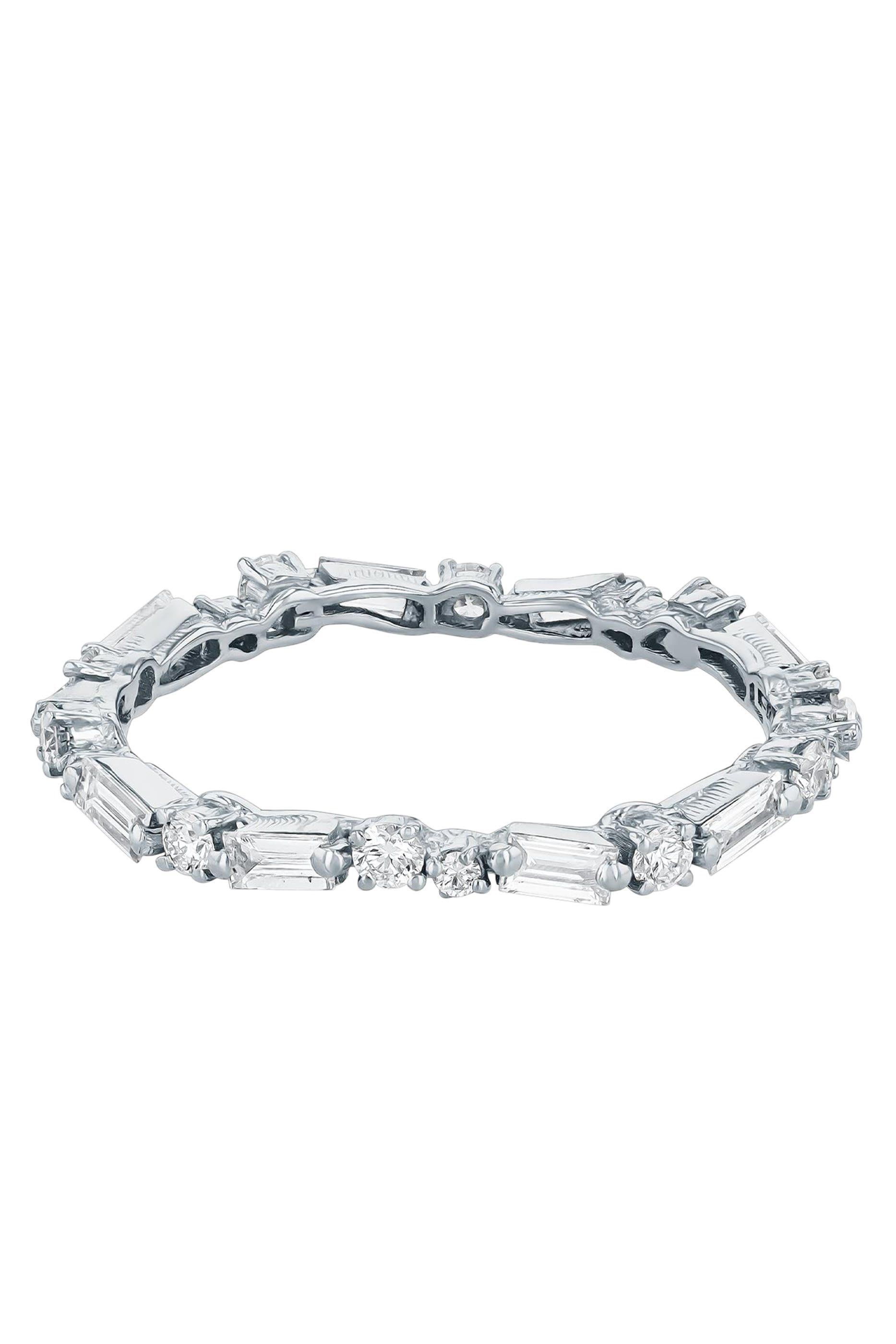 Alternating Baguette and Round Diamond Eternity Ring, 18k White Gold & Diamonds