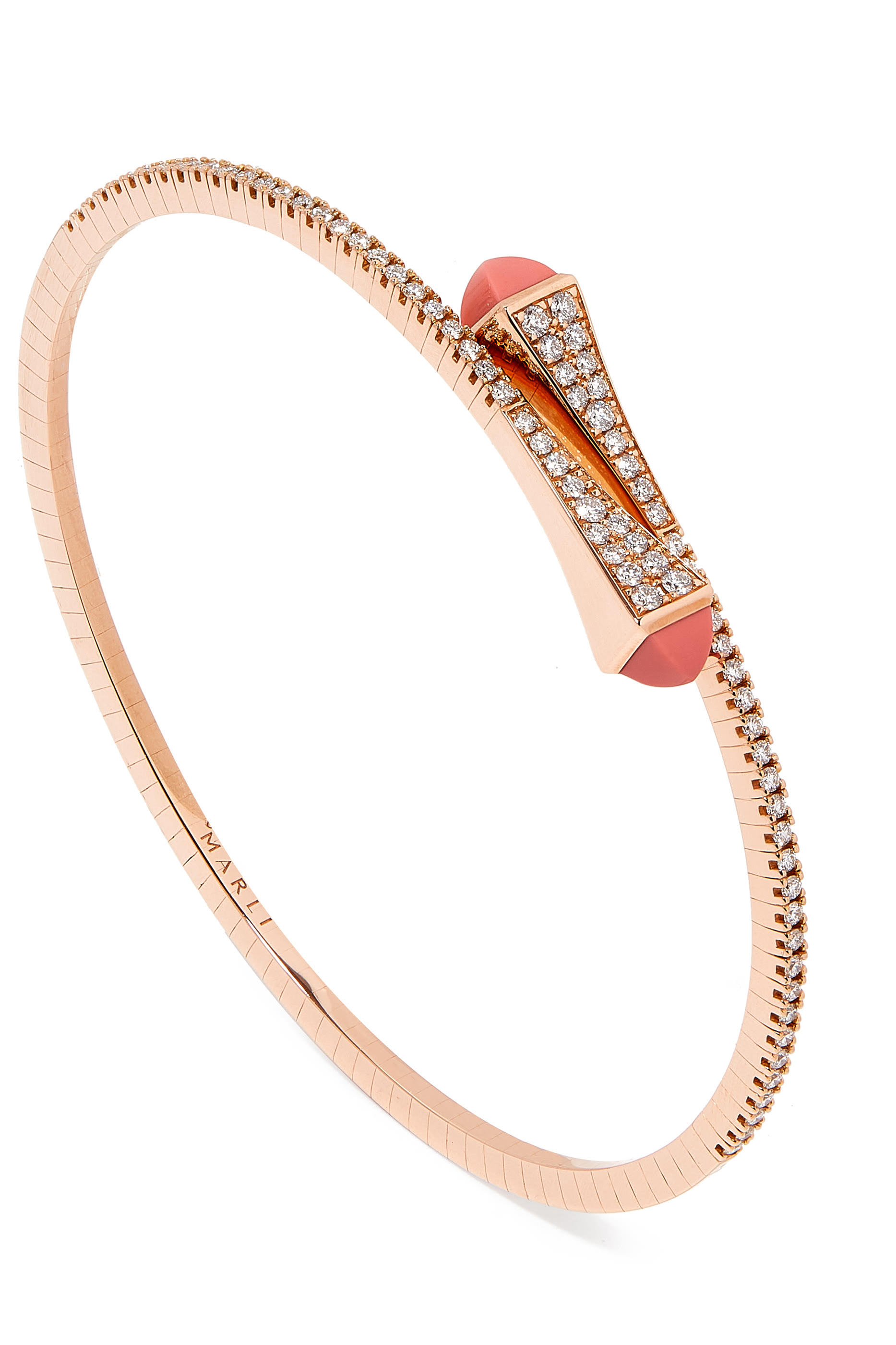 Cleo Slim Bangle, 18k Pink Gold with Pink Coral & Diamonds