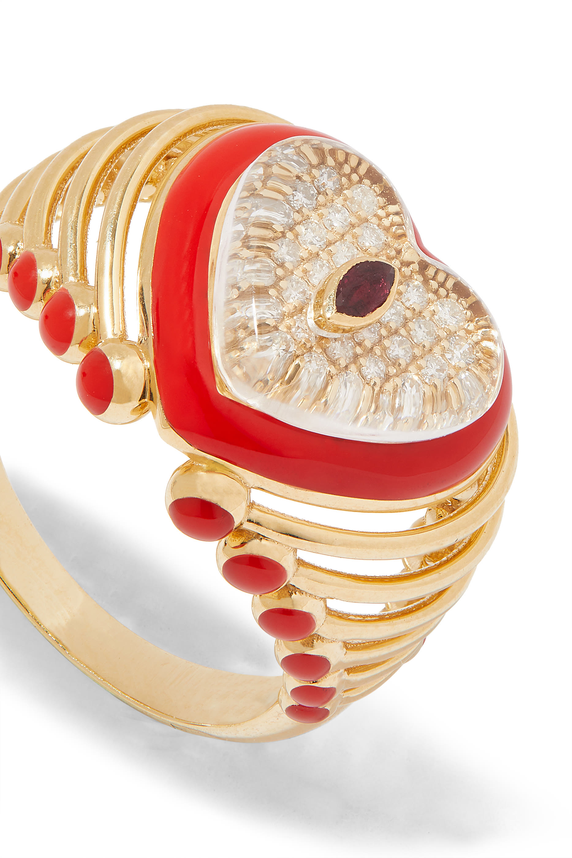 The Red Heart Moment Ring, 18k Yellow Gold With Enamel & Diamonds