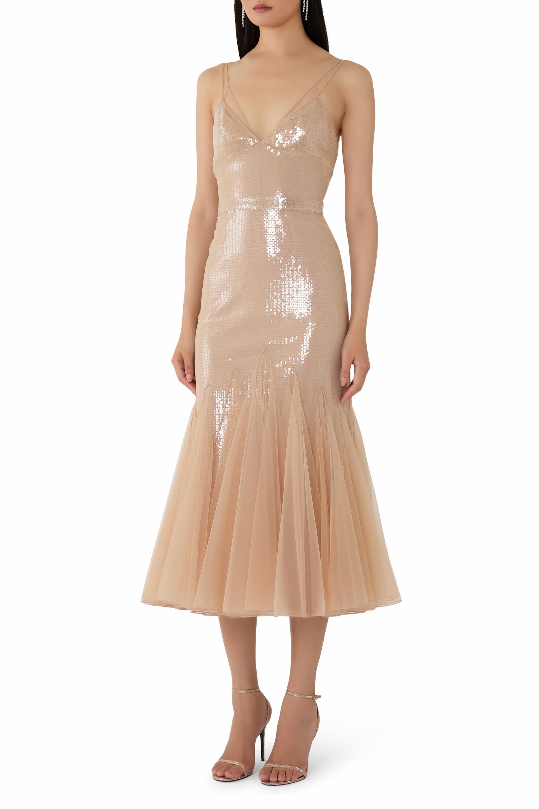 Sequin and Tulle Cami Midi Dress