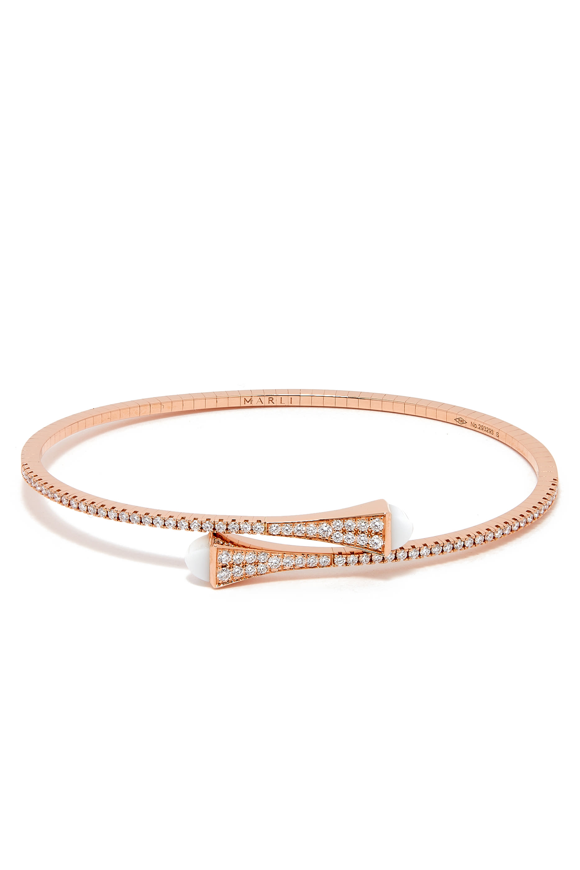 Cleo Slim Bangle, 18k Pink Gold with White Agate & Diamonds