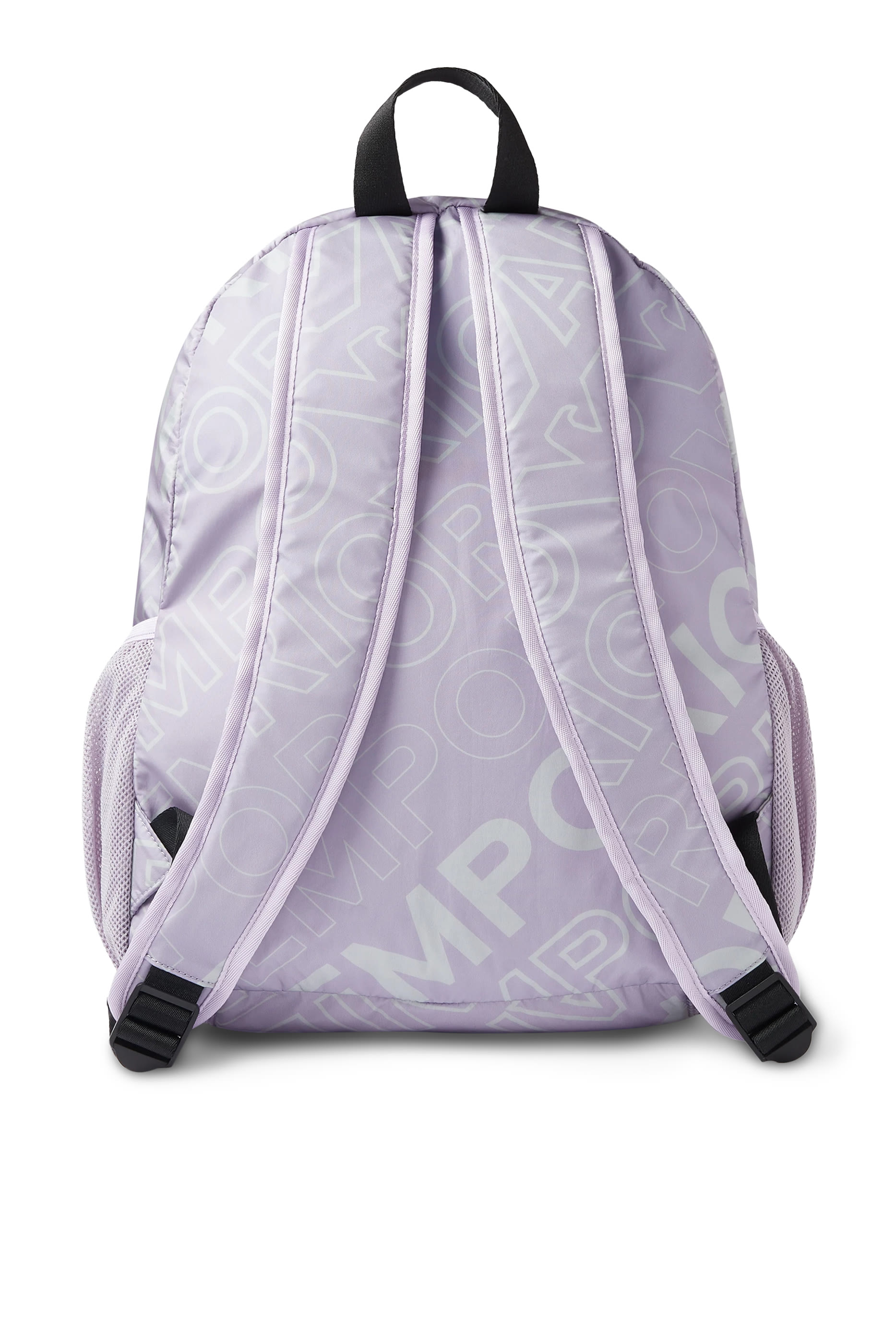 Kids Nylon Backpack with All-Over Logo Lettering Print