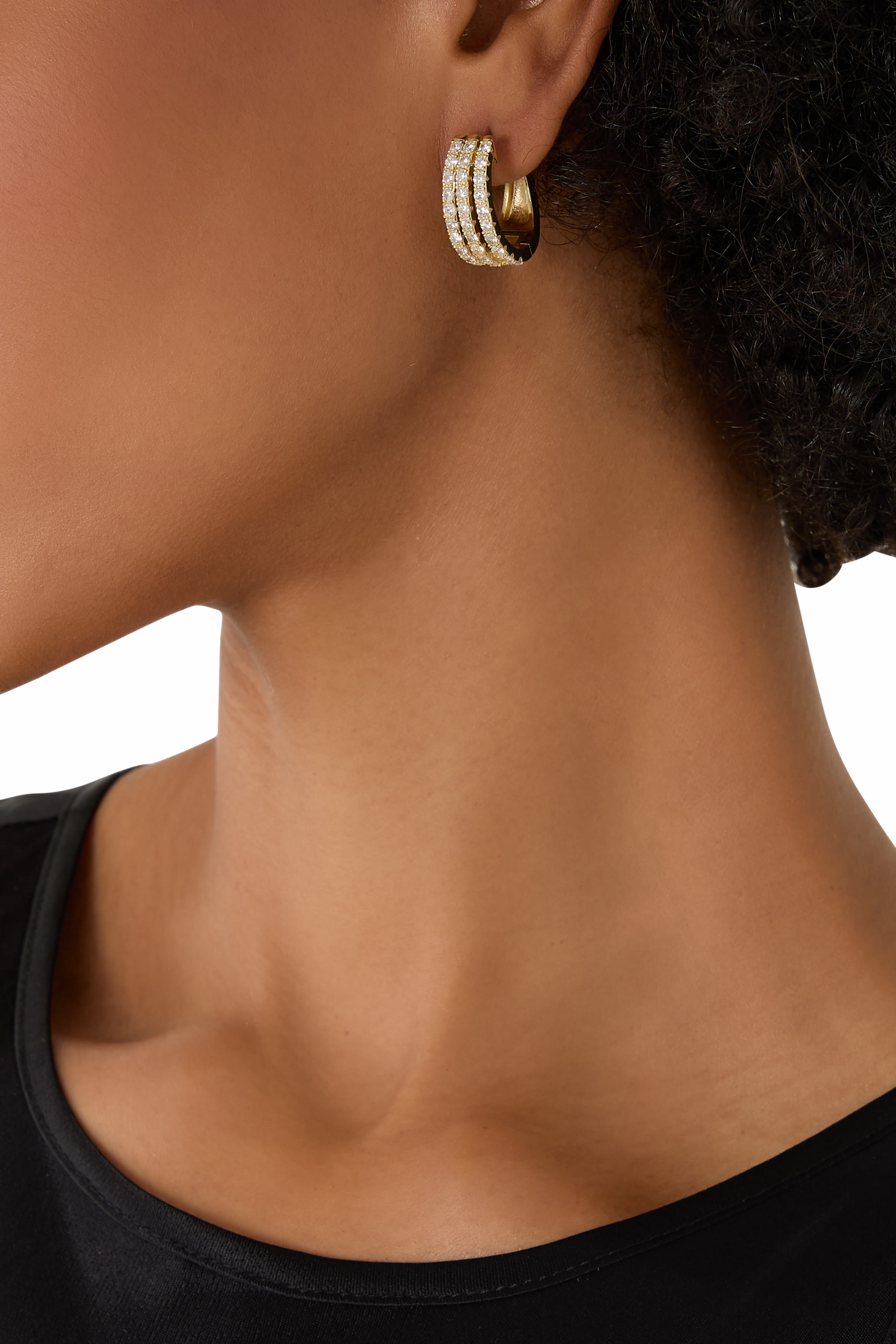  Mini Huggie Hoop Earrings, 14K Gold Plated Brass & Cubic Zirconia