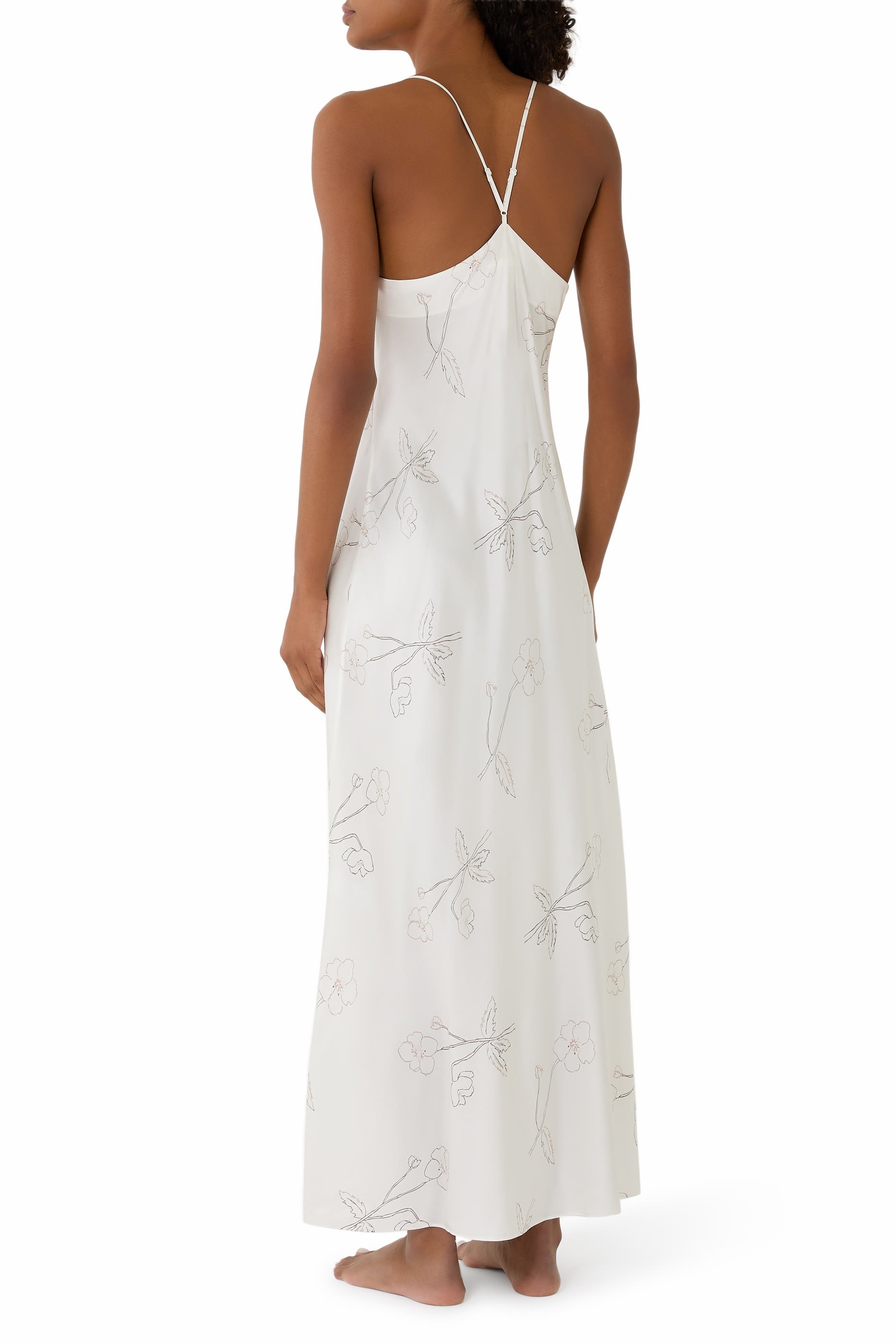  Silk Floral Print Cross Back Maxi Nightdress