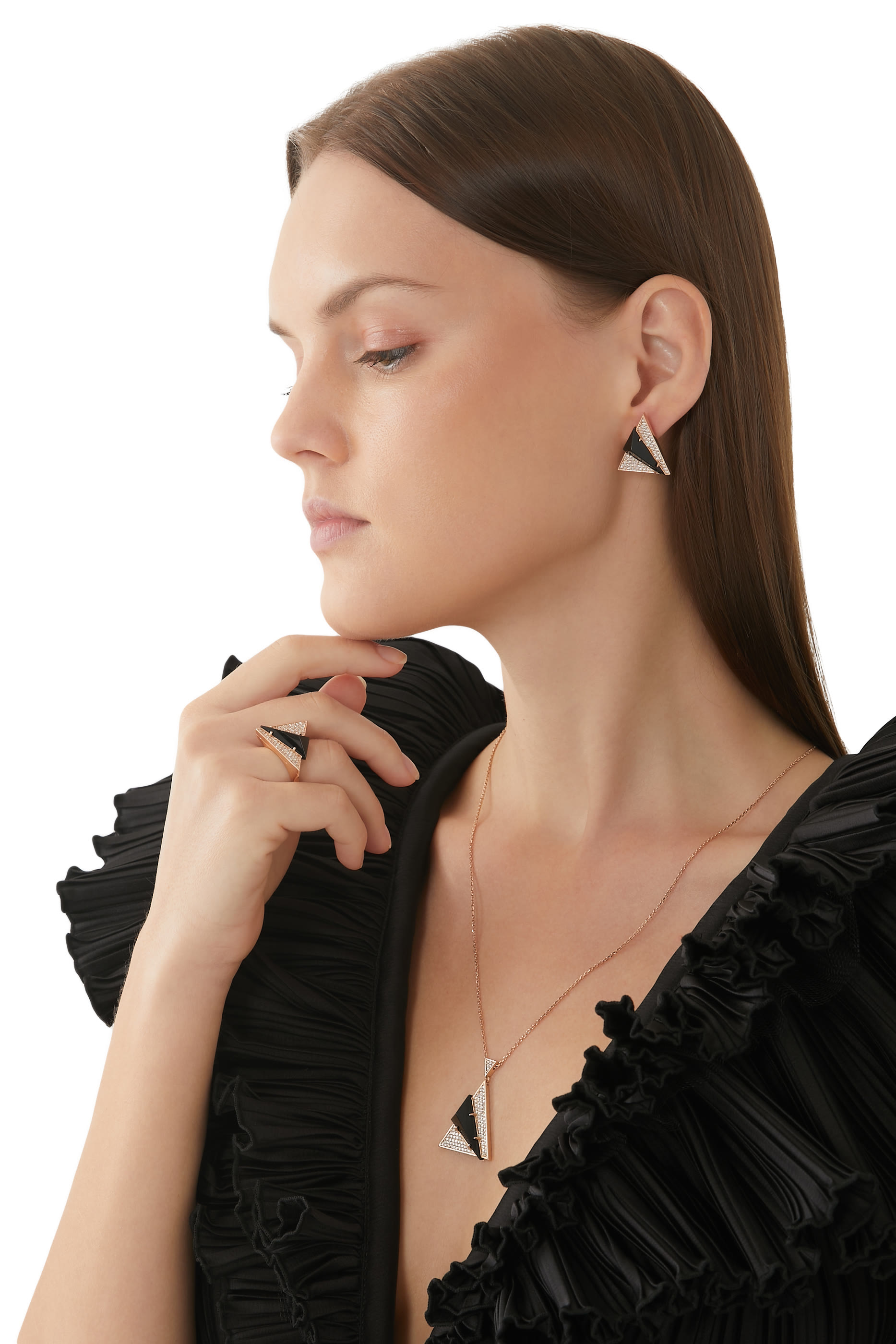 Neutra Aztec Ring, 18k Rose Gold, Diamonds & Black Onyx