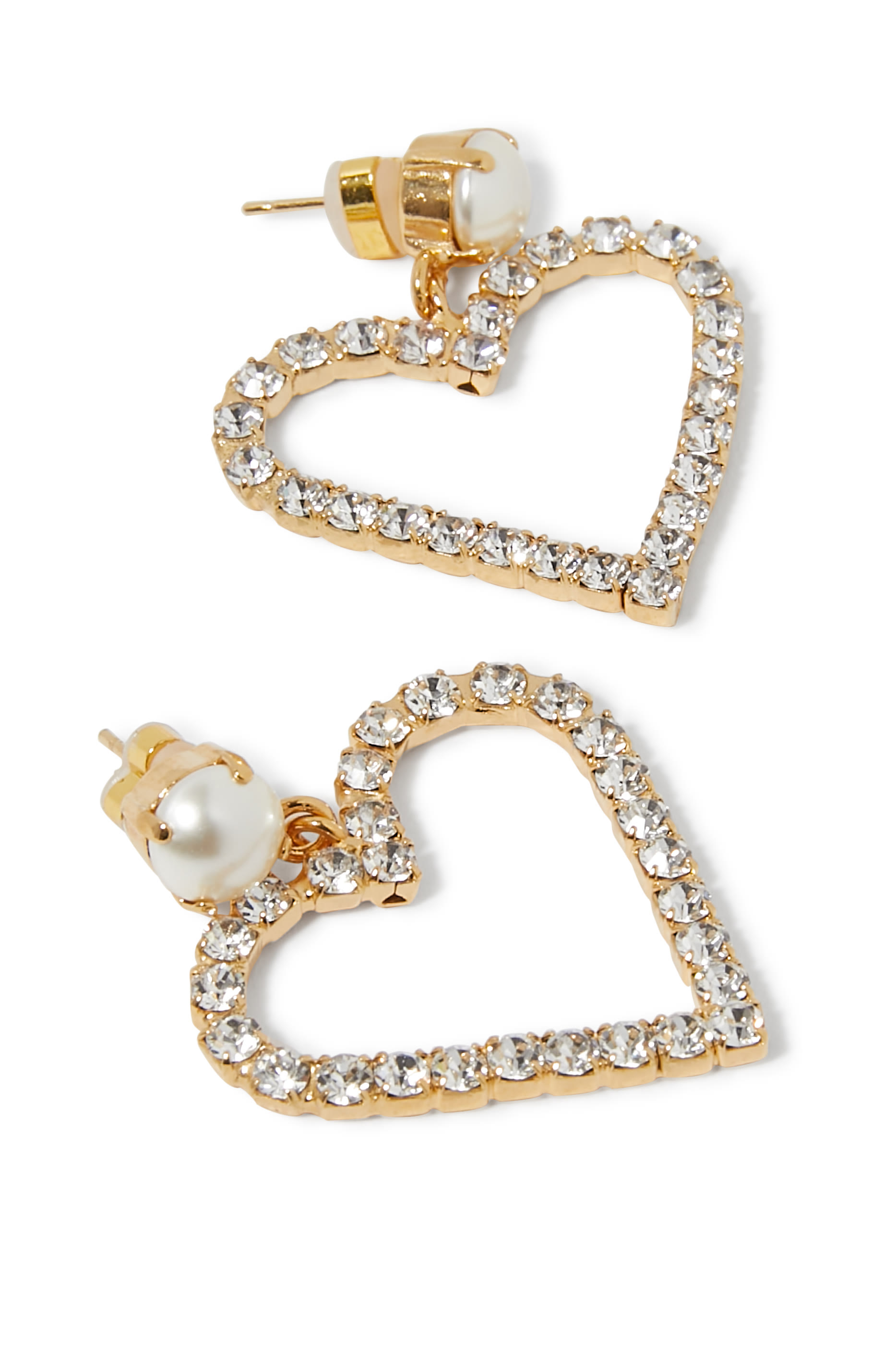 Heart to Heart Earrings, 18k Gold Plating with Crystals & Pearls