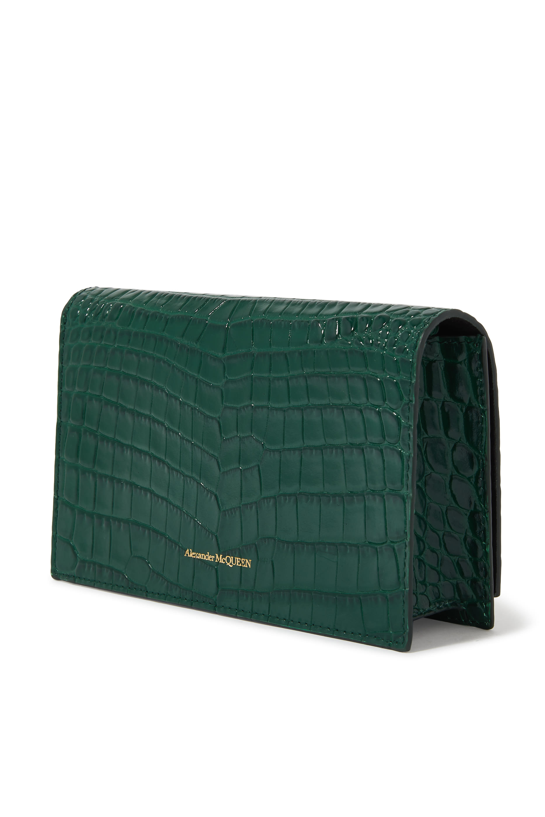 Small Skull Metallic Croc-Embossed Bag