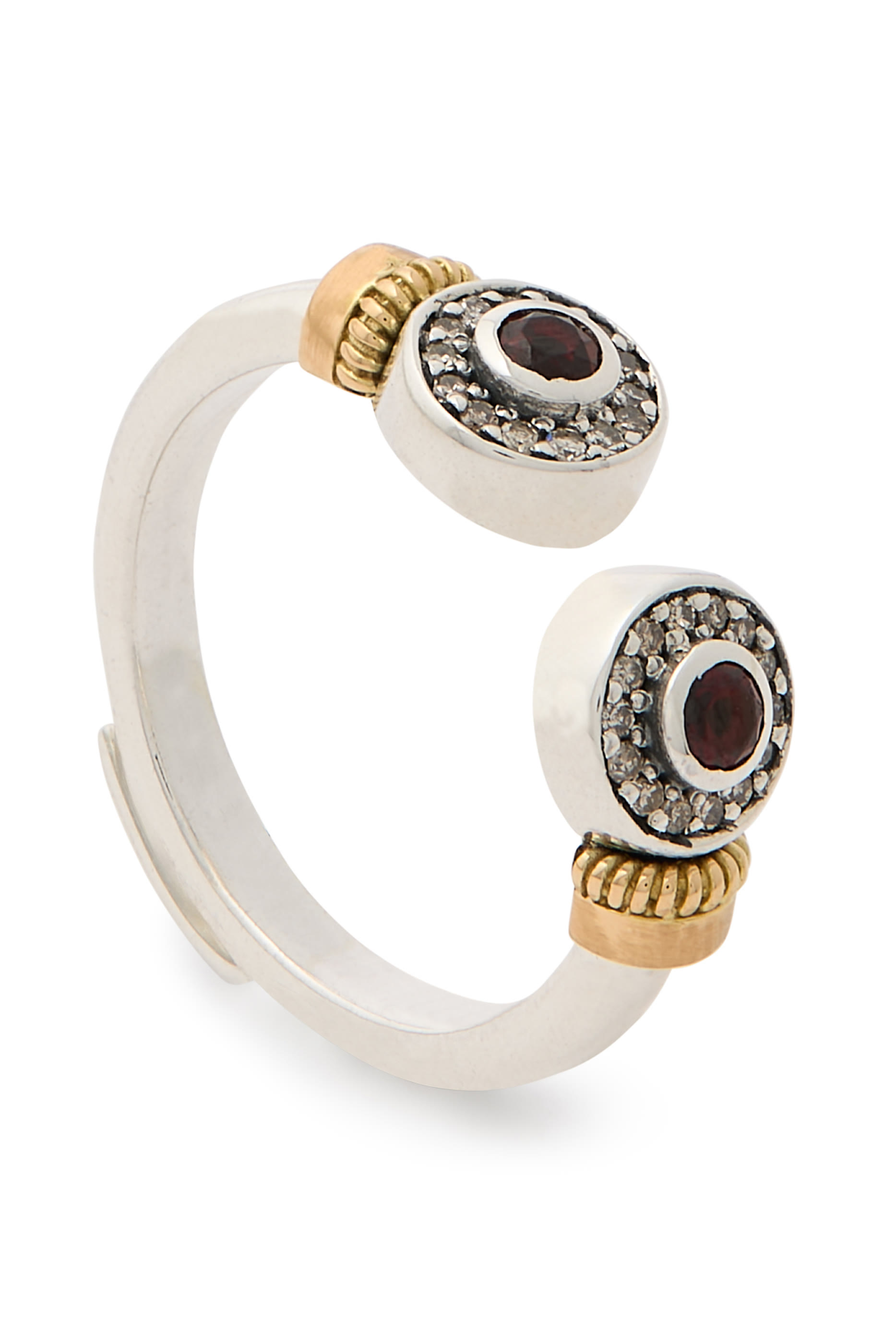 Turath Twisted Wirework Ring, 18K Yellow Gold with Sterling Silver, Champagne Diamond, Granet & Pearl