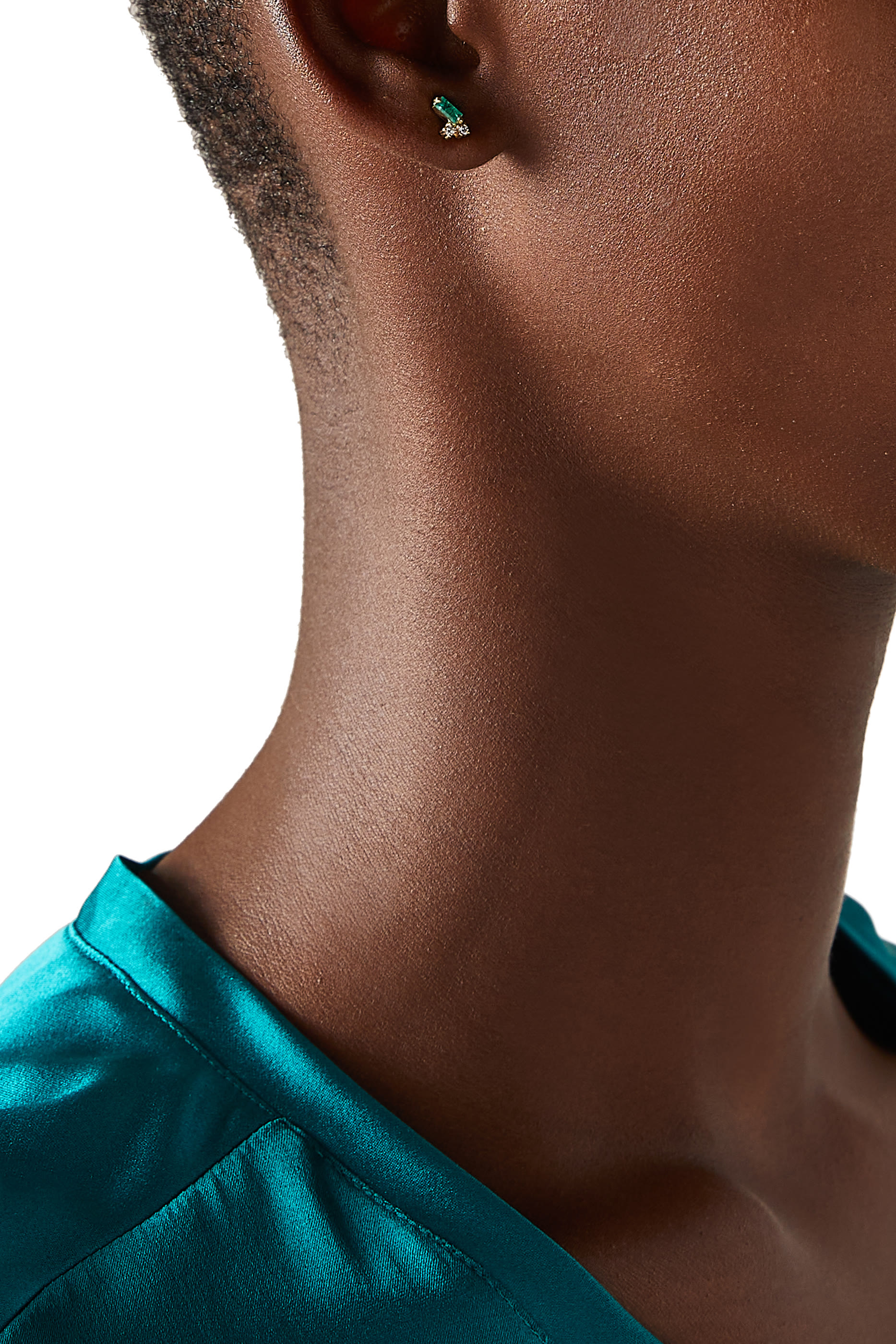 Fireworks Studs, 18K Yellow Gold with Emerald & Double Diamonds