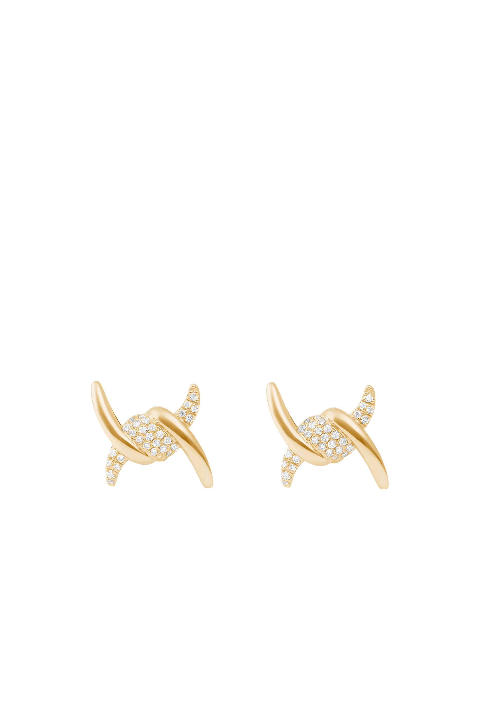 Barbel&eacute; Stud Earrings, 18K Yellow Gold & Diamonds